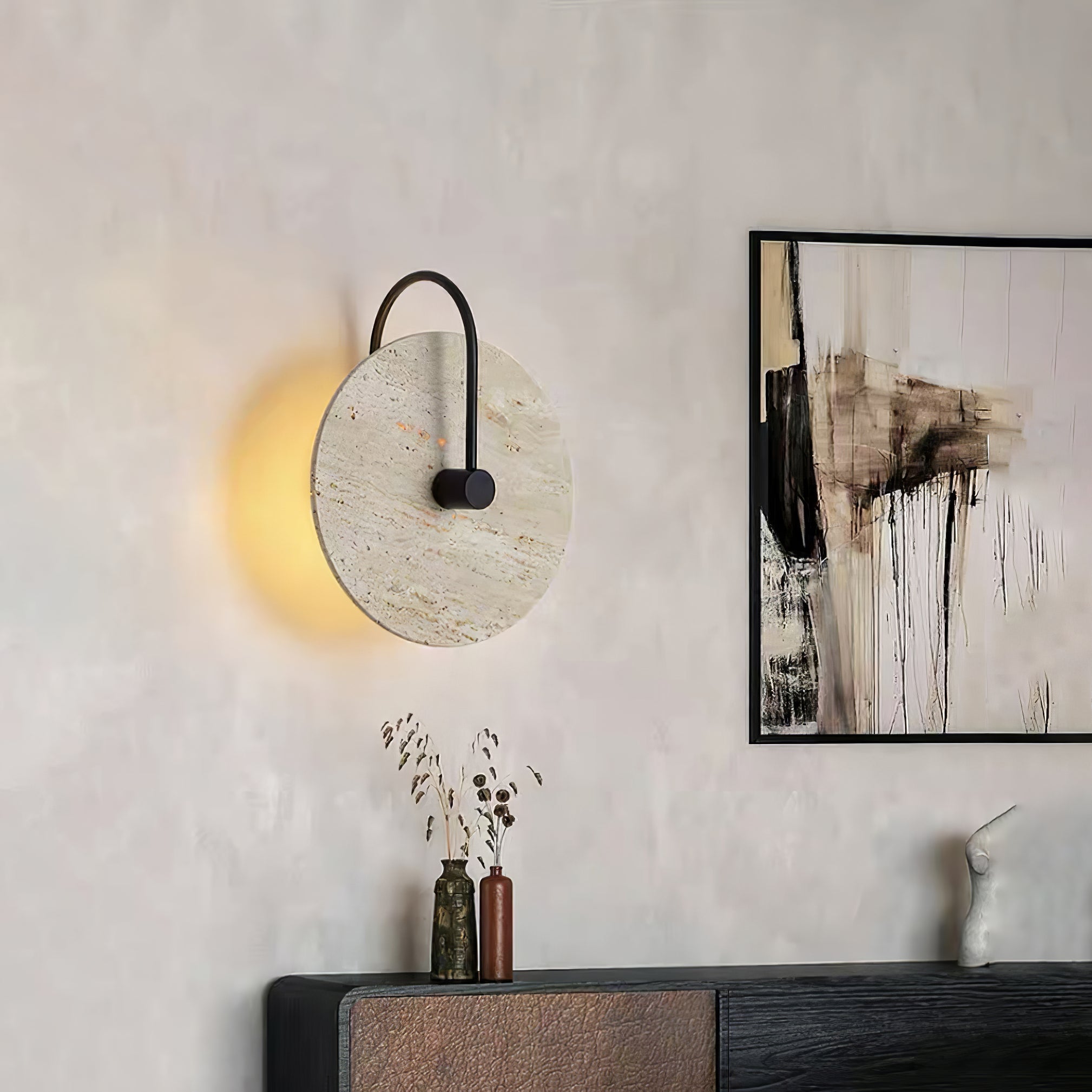 Round Travertine Wall Lamp 9.8