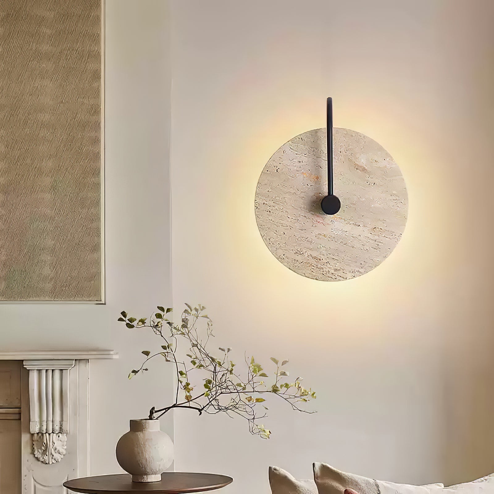 Round Travertine Wall Lamp 9.8