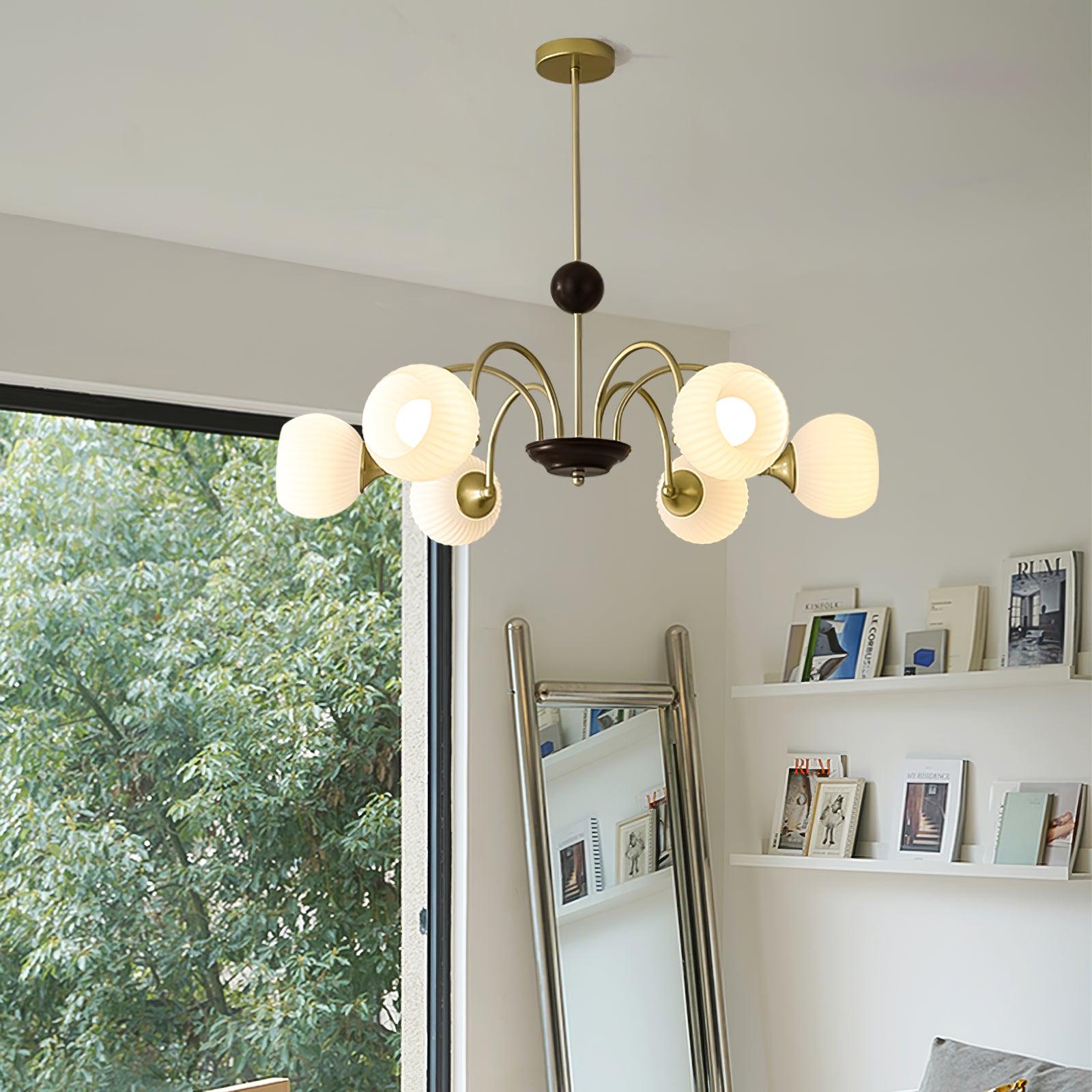 Sculptural Glass Ribbed Chandelier