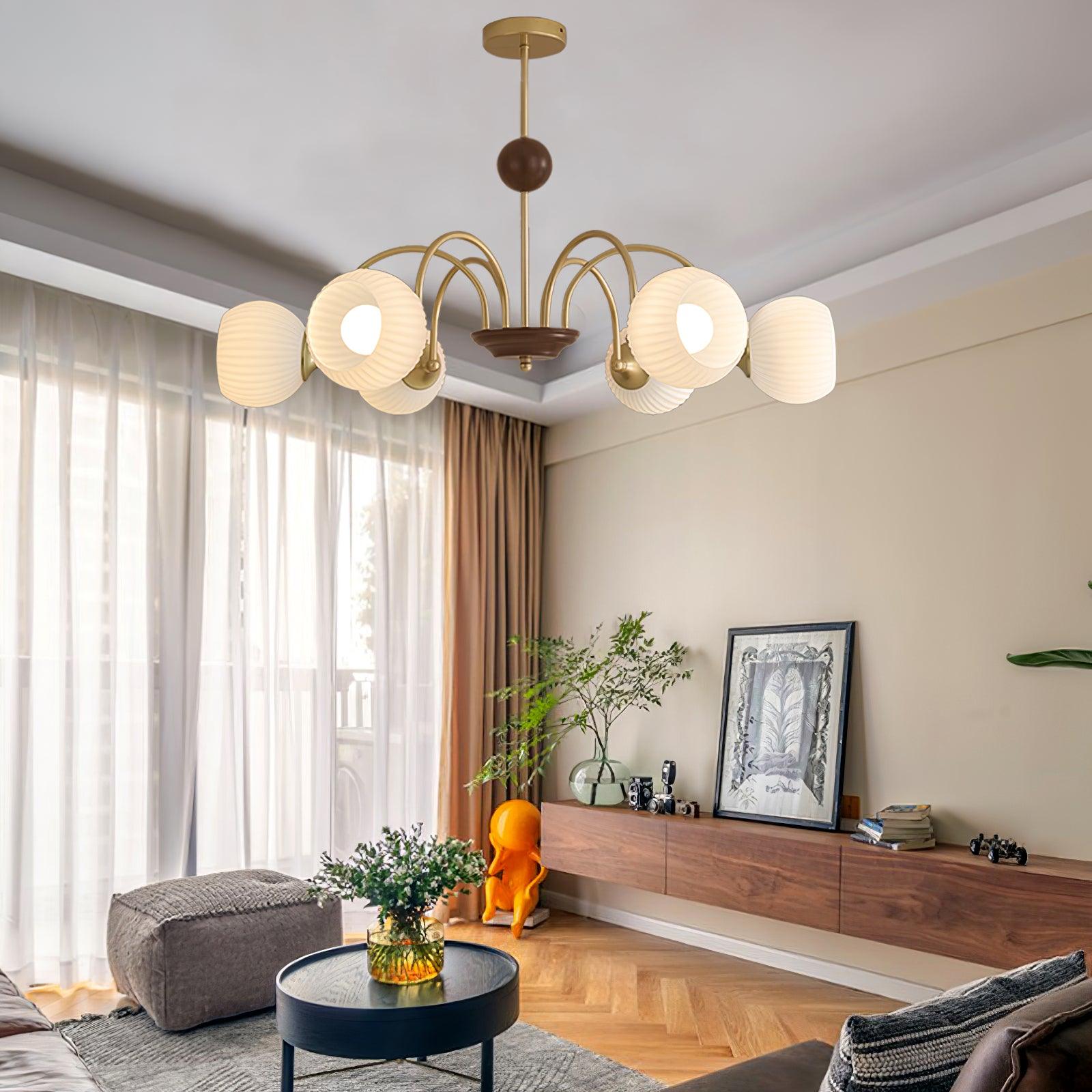 Sculptural Glass Ribbed Chandelier