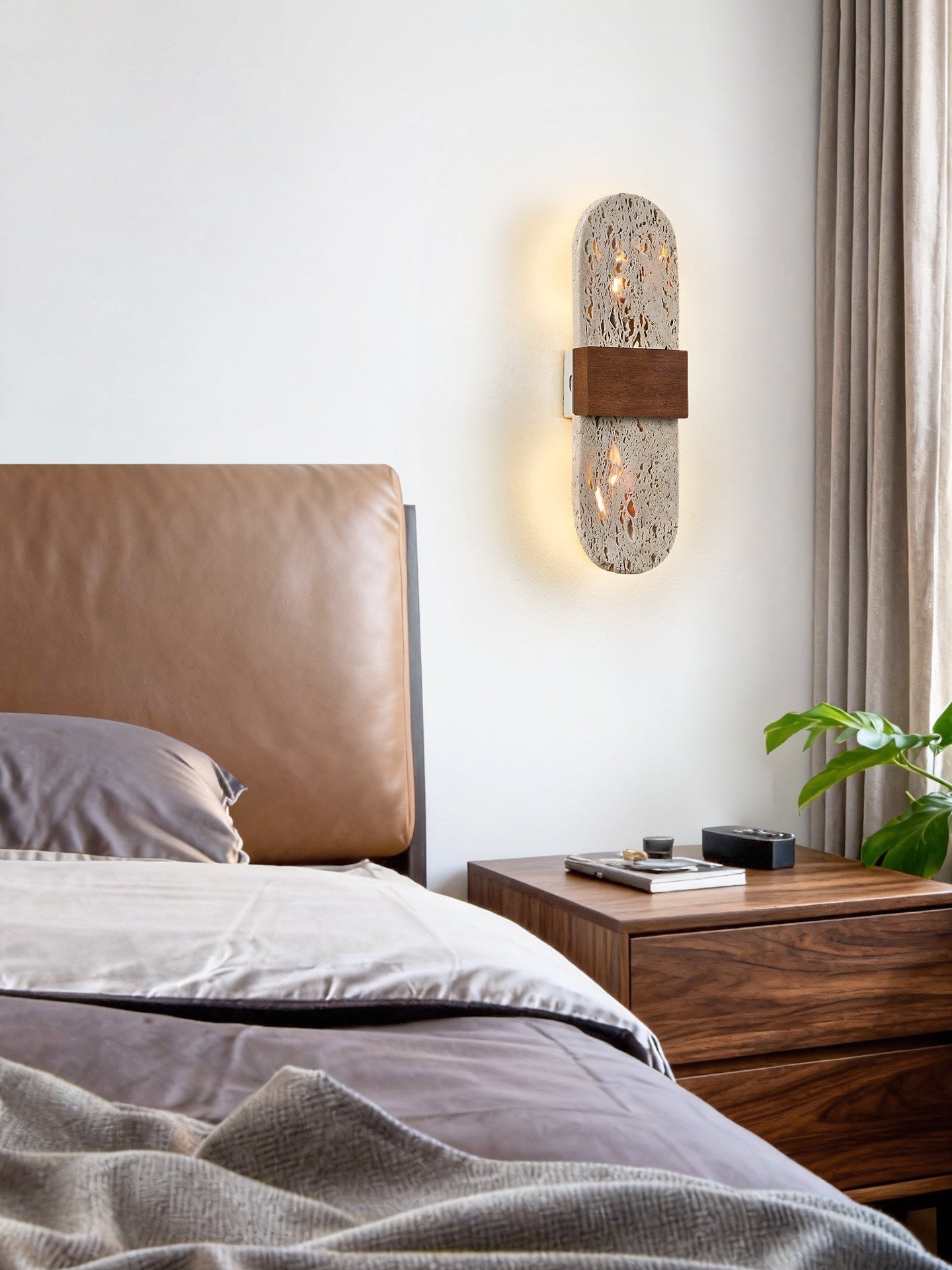 Solis Travertine Wall Light, Hardwired Wall Sconce, detail 9