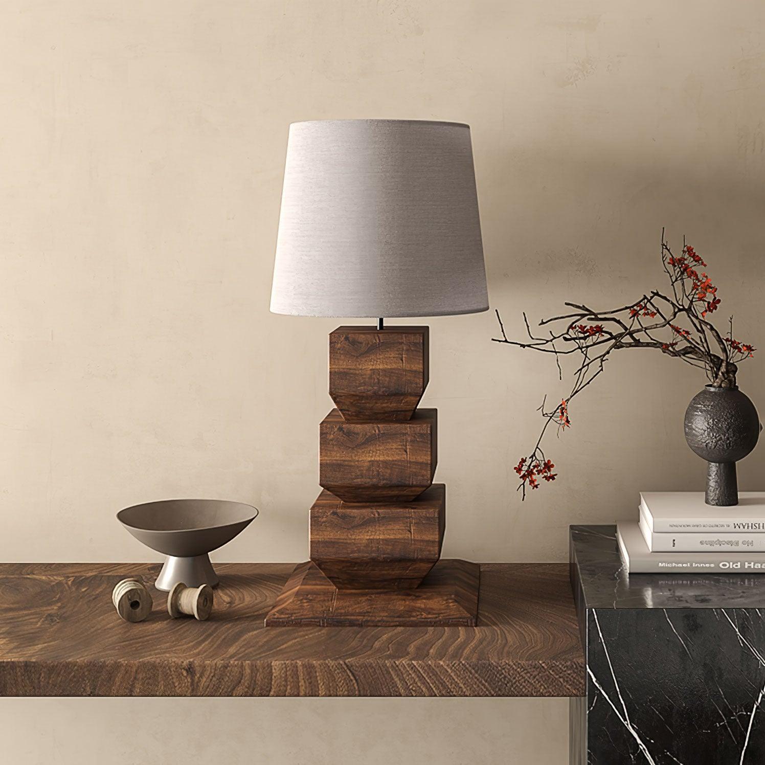 Stacked Wooden Table Lamp 15.7