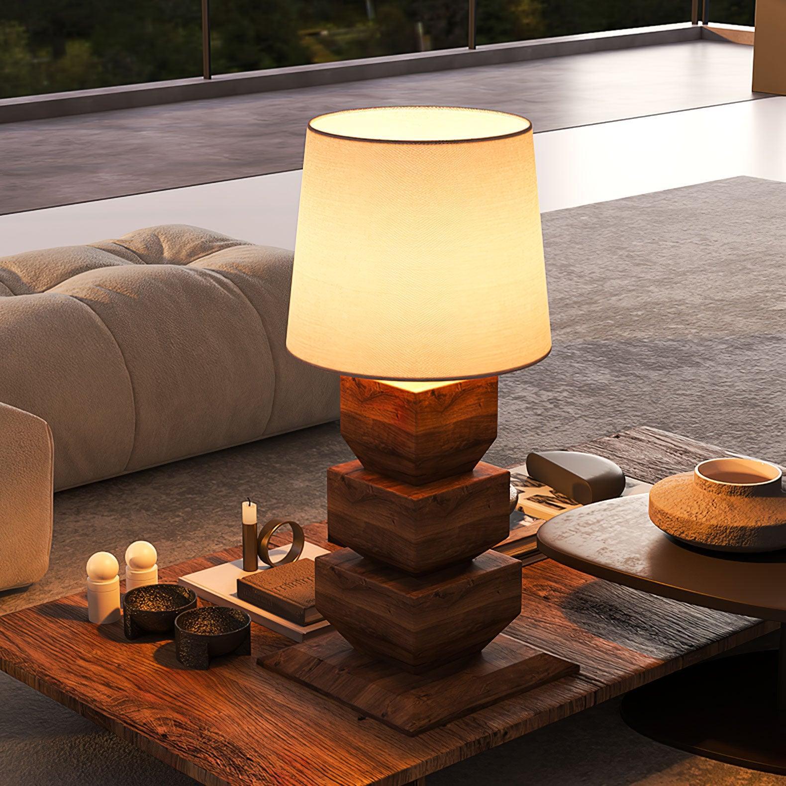 Stacked Wooden Table Lamp 15.7