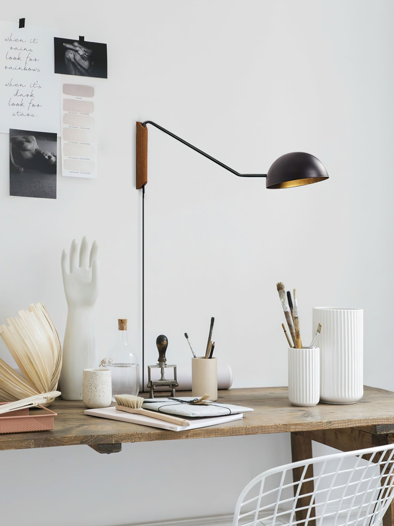 Swing Dome Wall Light Wall Light - W 103cm x H 30cm Wood, Plug-In Wall Sconce, detail 25