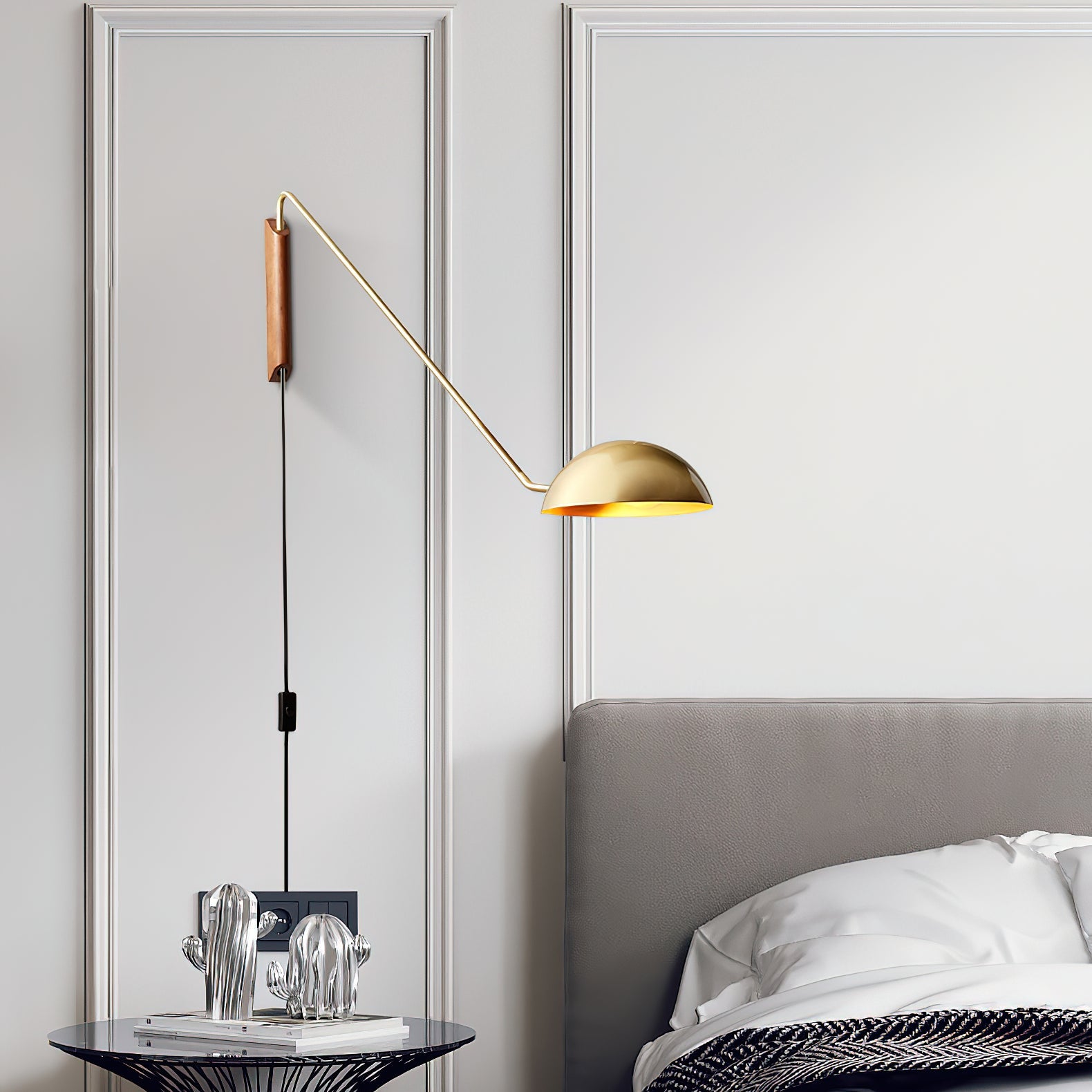 Swing Dome Wall Light Wall Light - W 103cm x H 30cm Wood, Plug-In Wall Sconce, detail 17