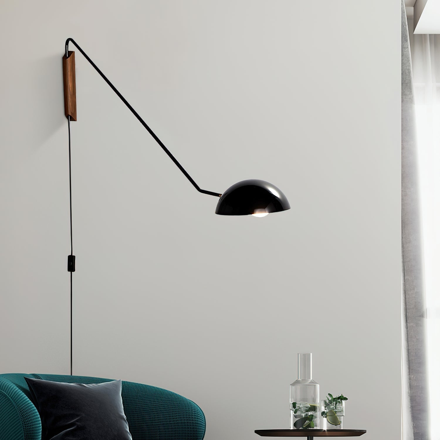 Swing Dome Wall Light Wall Light - W 103cm x H 30cm Wood, Plug-In Wall Sconce, detail 18