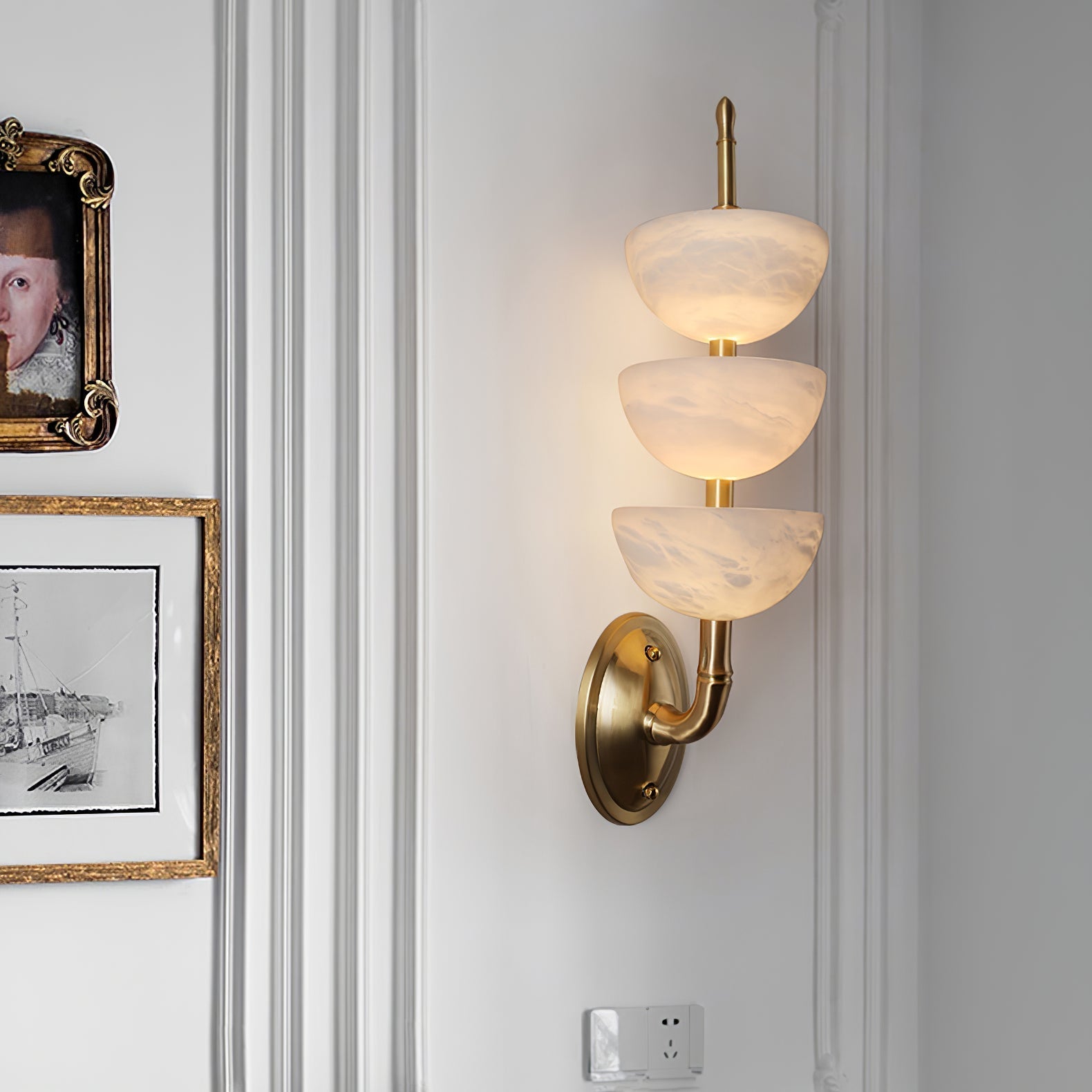 Triple Alabaster Sconce Wall Light, Hardwired Wall Sconce, detail 4