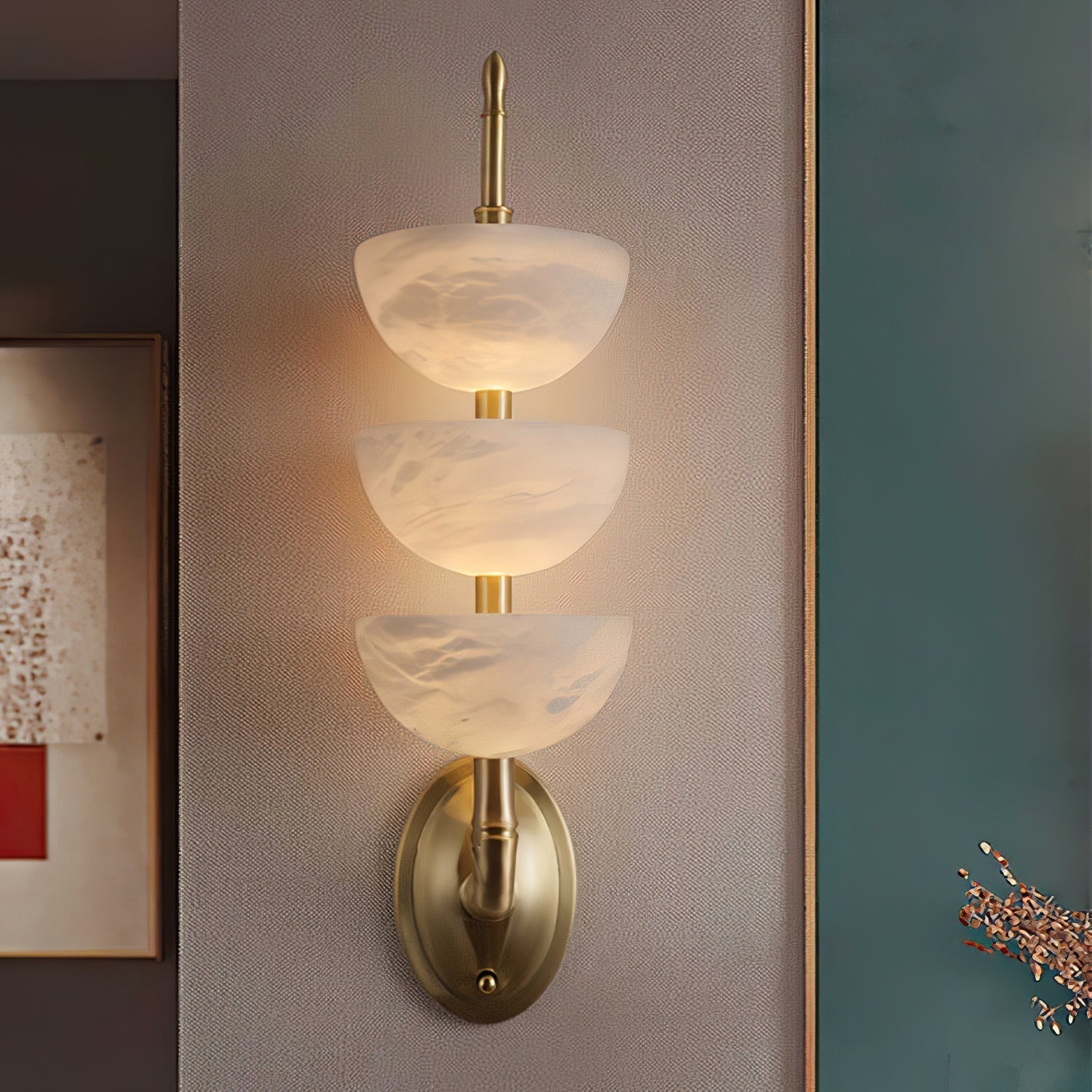 Triple Alabaster Wall Light, Hardwired Wall Sconce, detail 18