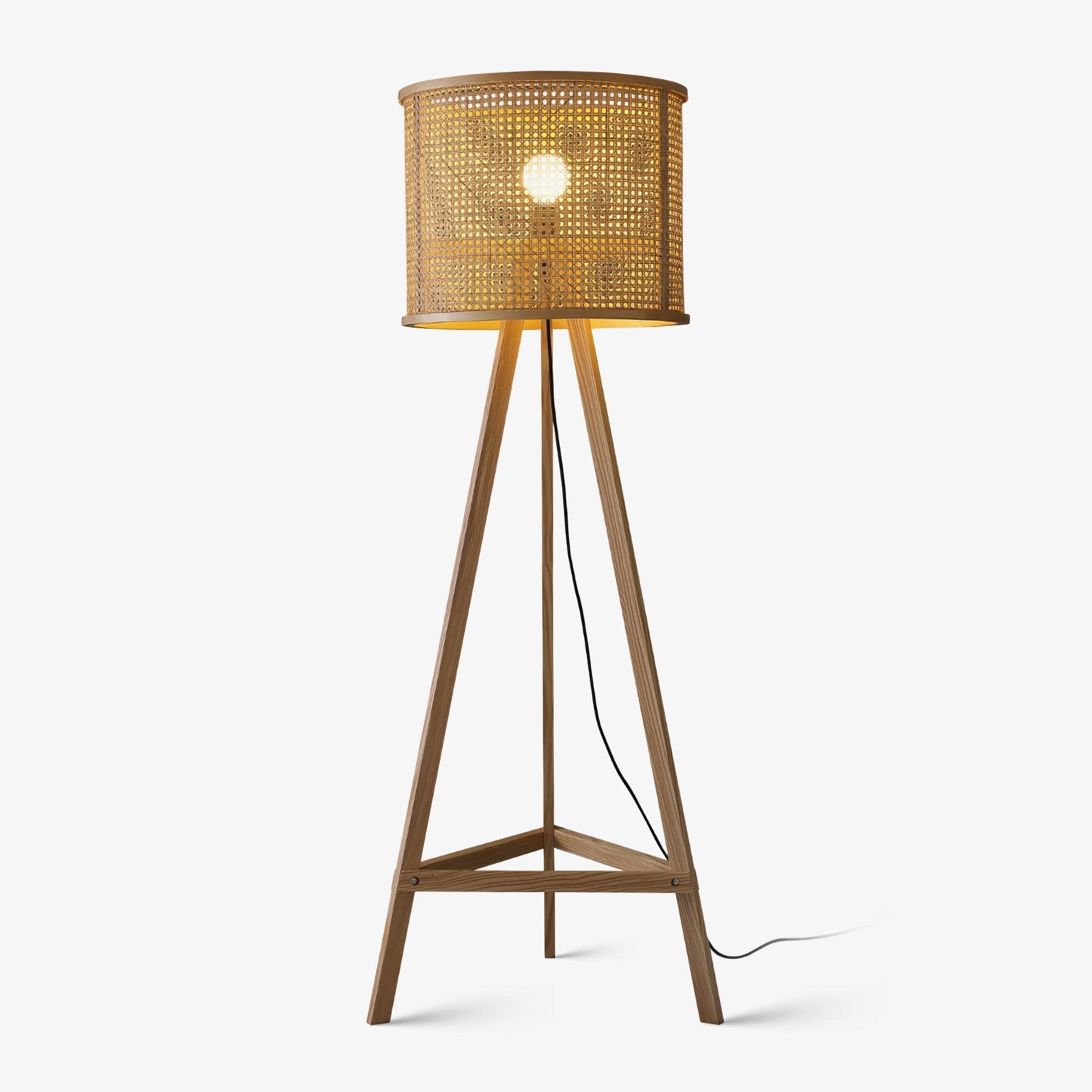 Tripod Wooden Rattan Floor Light, Floor Lamp, Dia 50cm x H 157cm