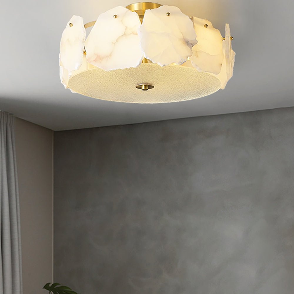 Close-up angle of Valeria Alabaster Ceiling Lamp Ceiling Light showing form and material detail