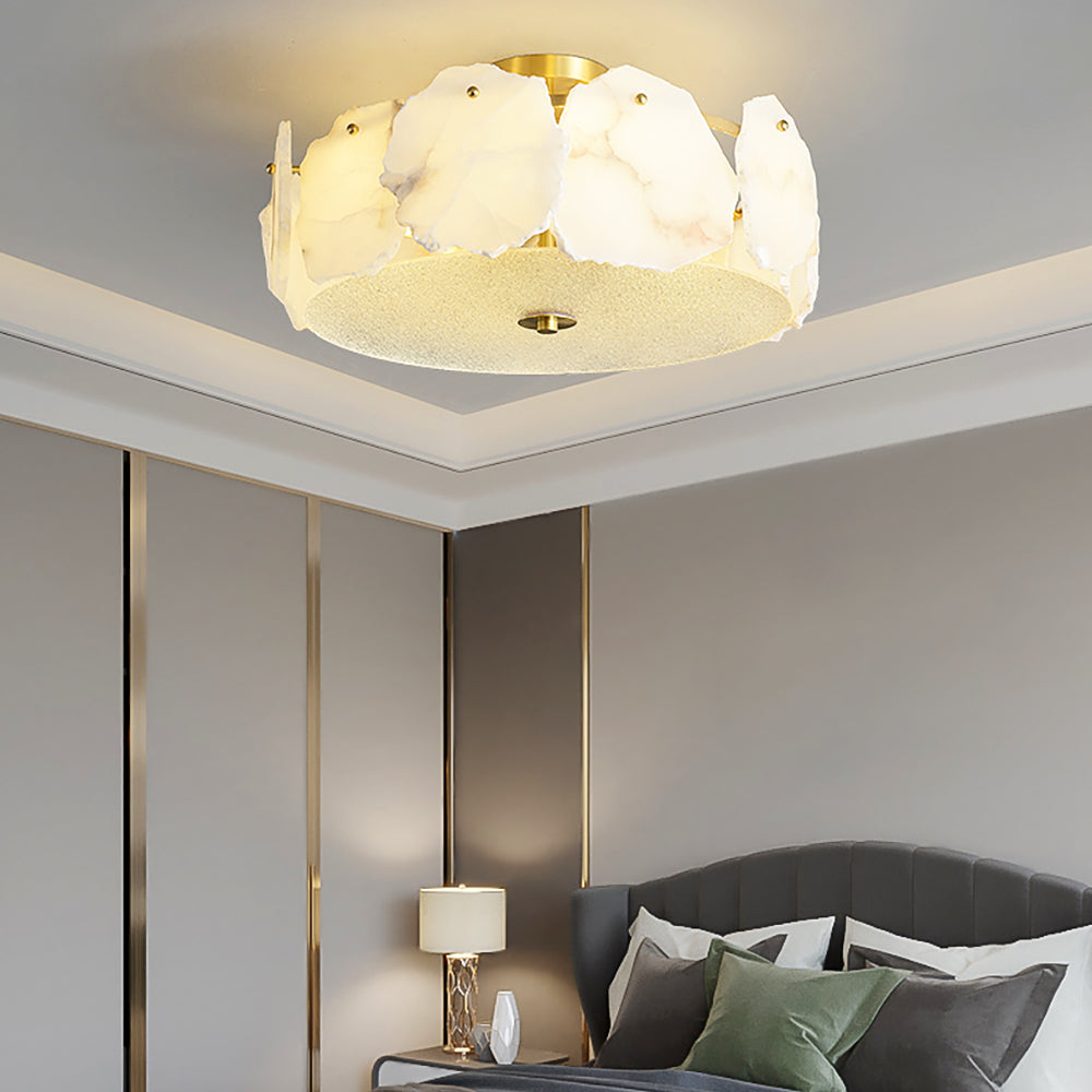 Close-up angle of Valeria Alabaster Ceiling Lamp Ceiling Light showing form and material detail