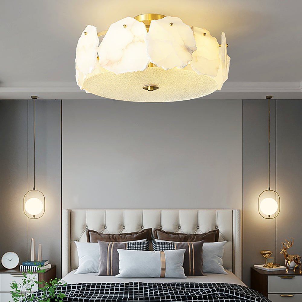 Side view of alabaster ceiling light for scale and shape reference