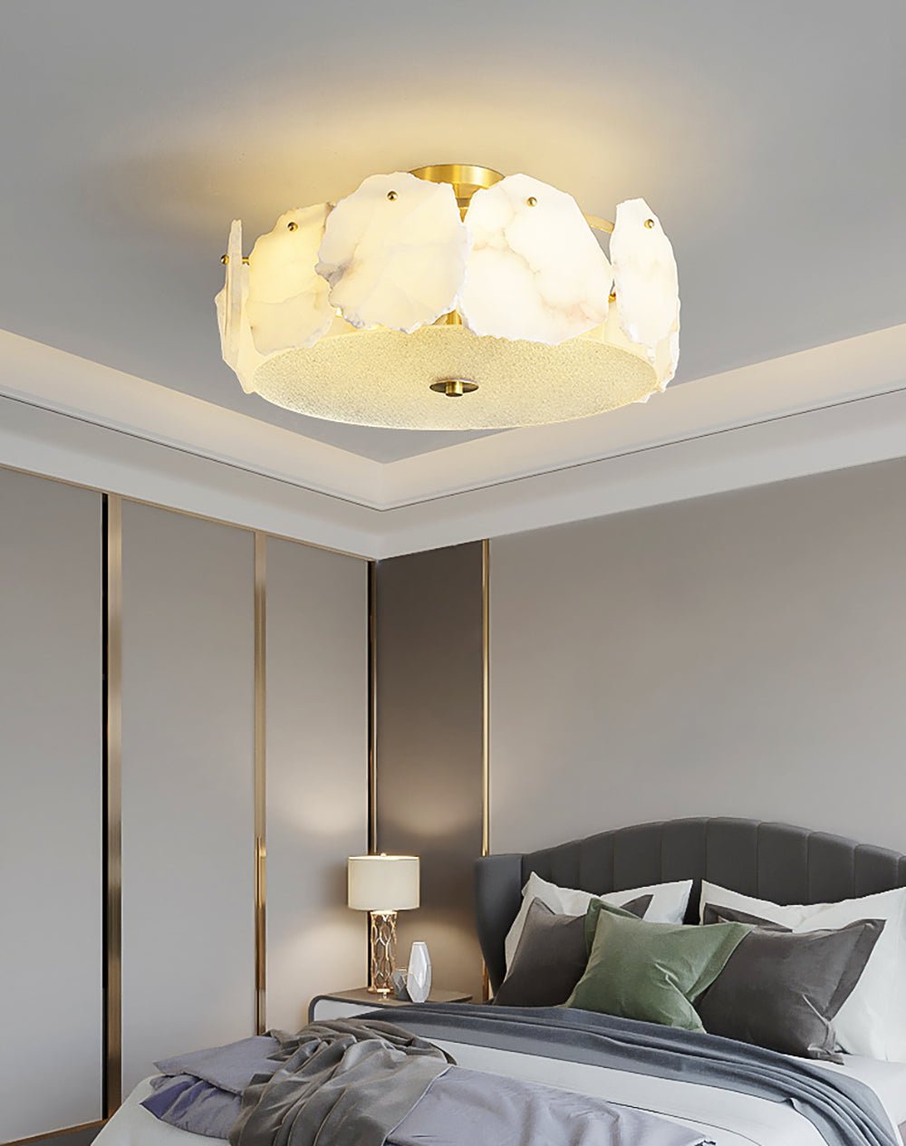 Close-up angle of Valeria Alabaster Ceiling Lamp Ceiling Light showing form and material detail