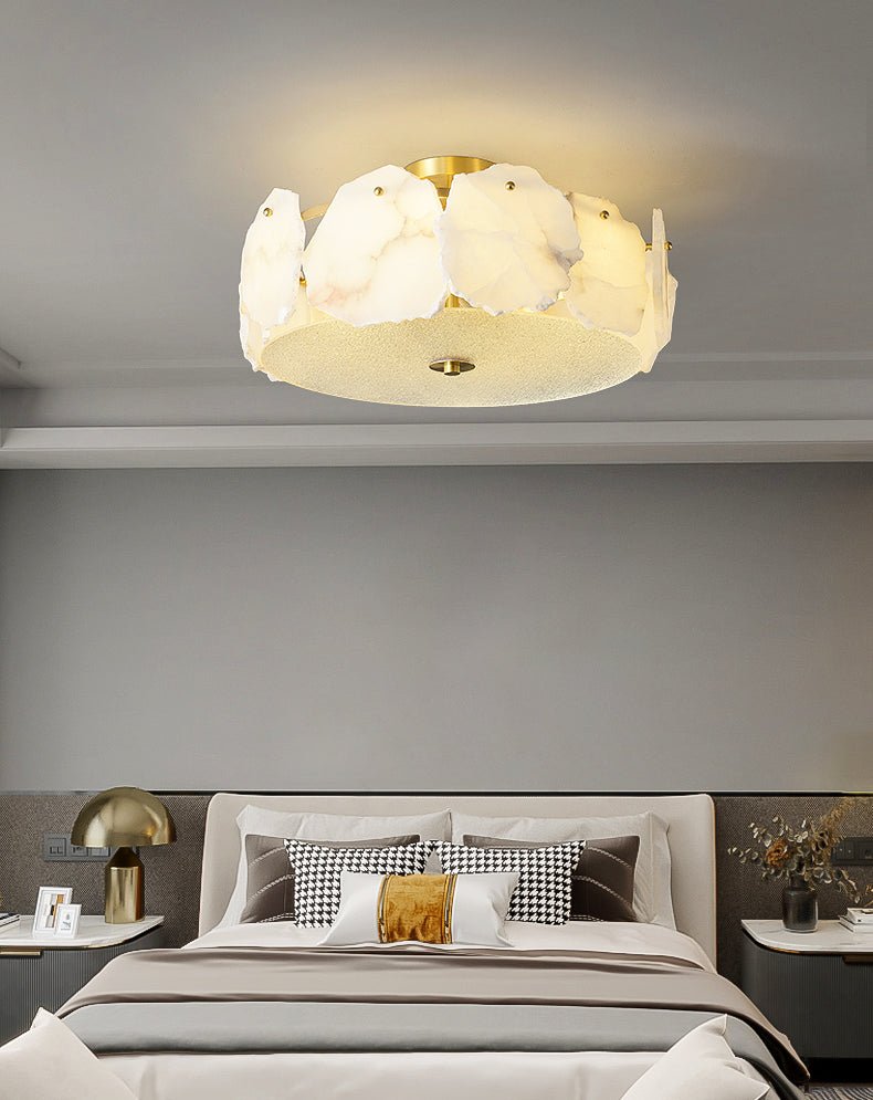 Side view of alabaster ceiling light for scale and shape reference