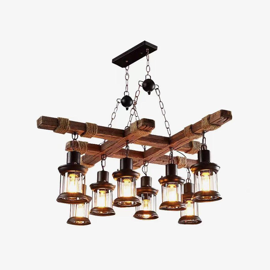 Vintage Wood Glass Chandelier