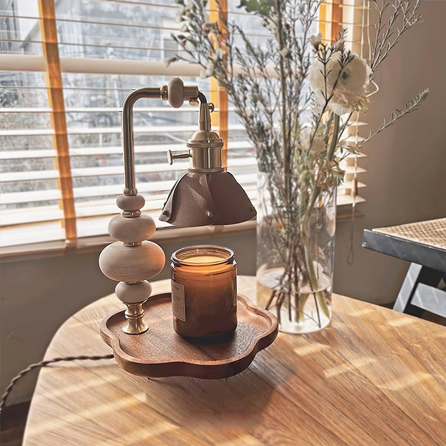 Walnut Flower Tray Table Lamp 7.1