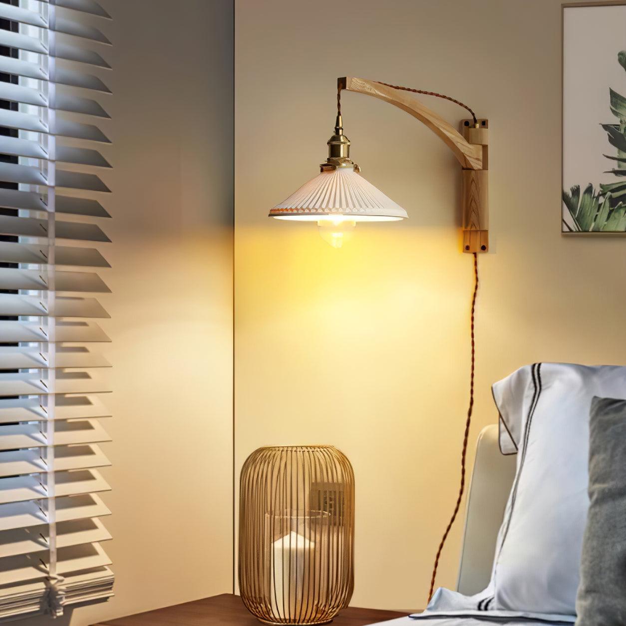 Swing Arm Walnut Wall Light