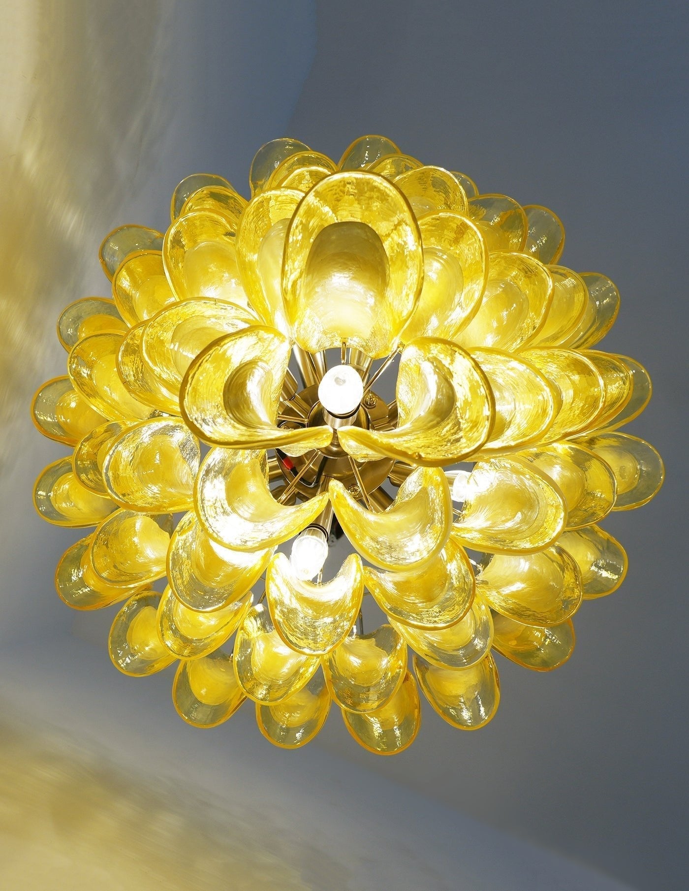Close-up angle of Wave Murano Glass Chandelier showing form and material detail