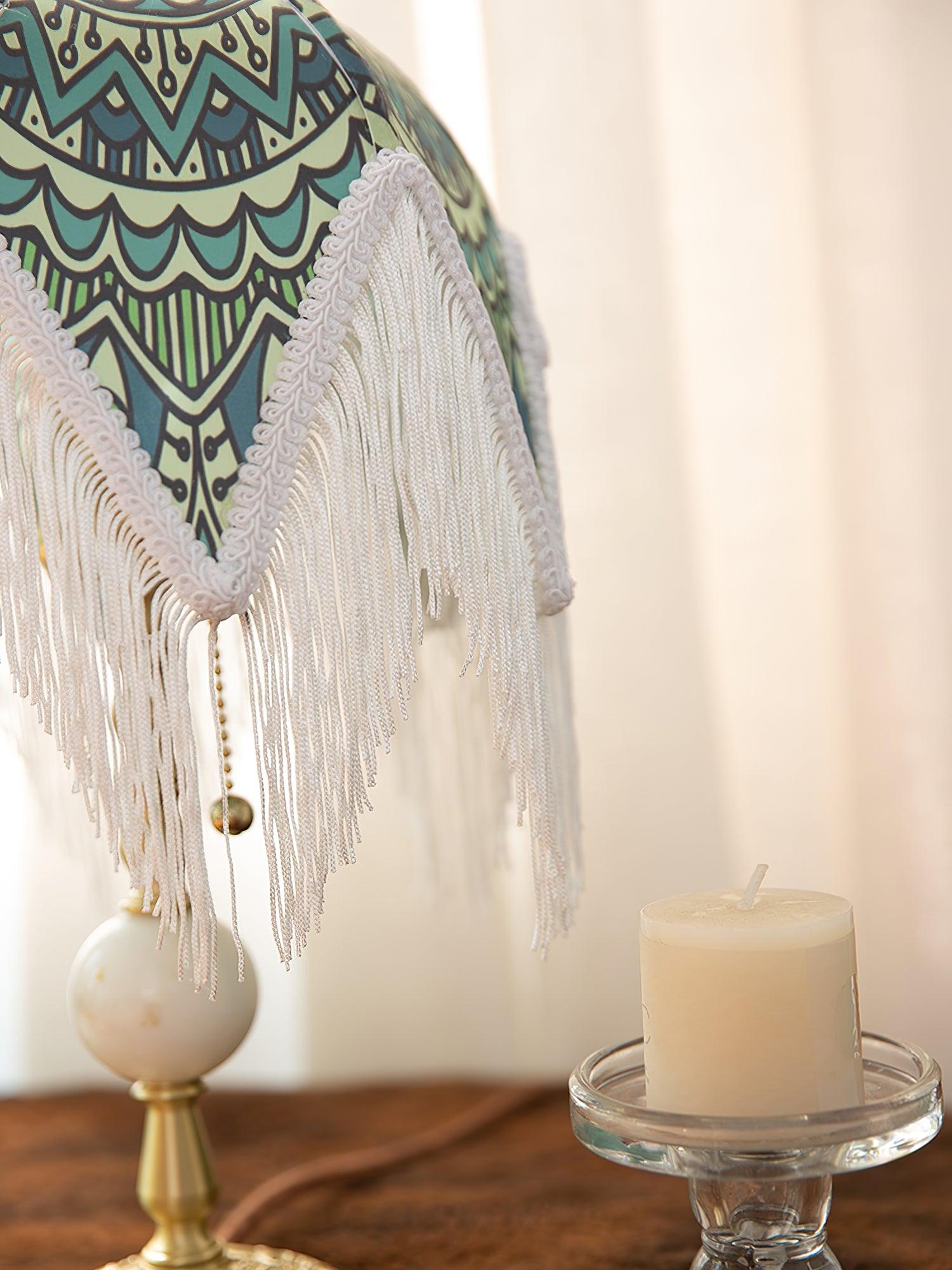 With Fringes Vintage Flowered Table Lamp 8.7