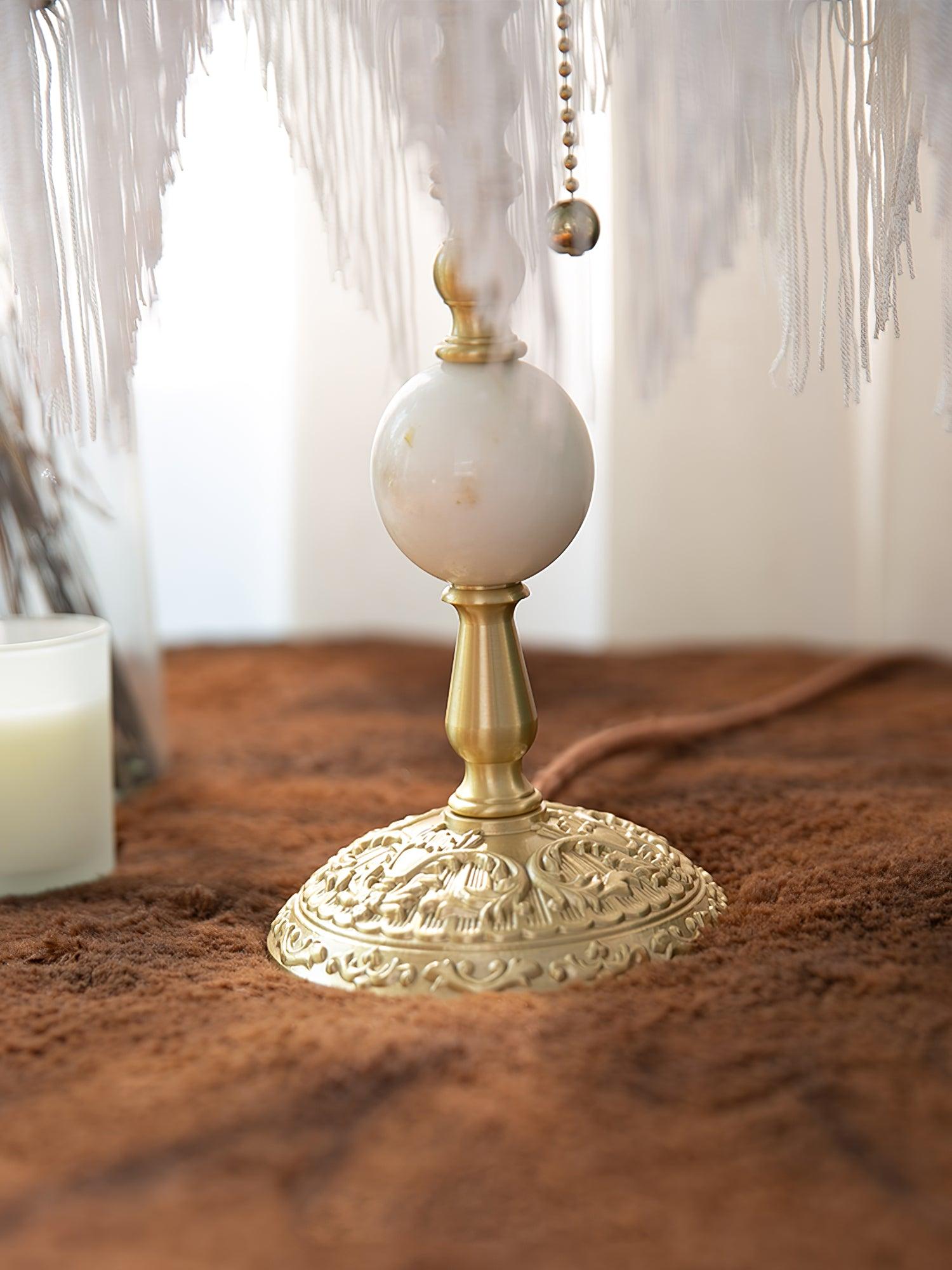 With Fringes Vintage Flowered Table Lamp 8.7