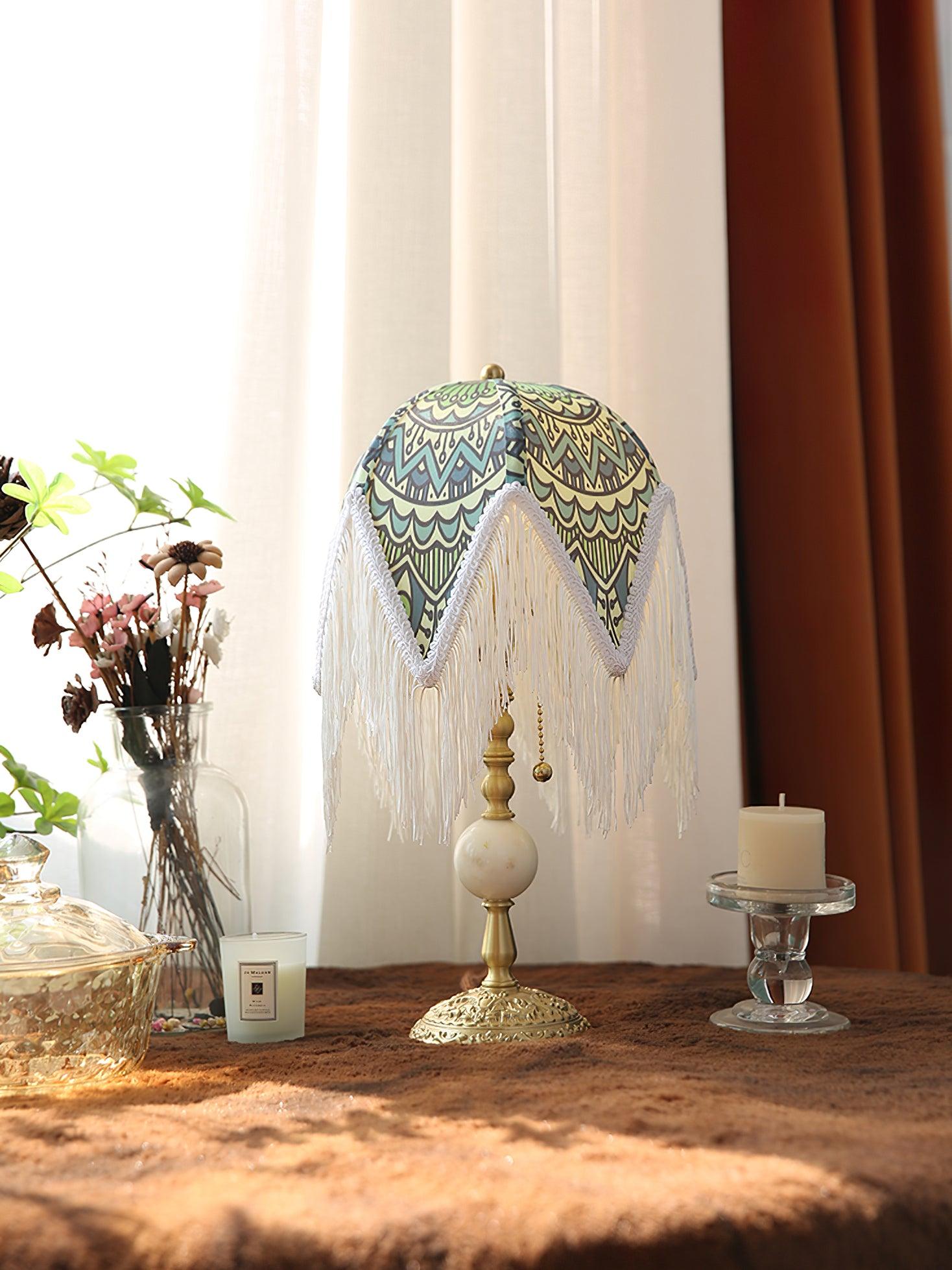 With Fringes Vintage Flowered Table Lamp 8.7