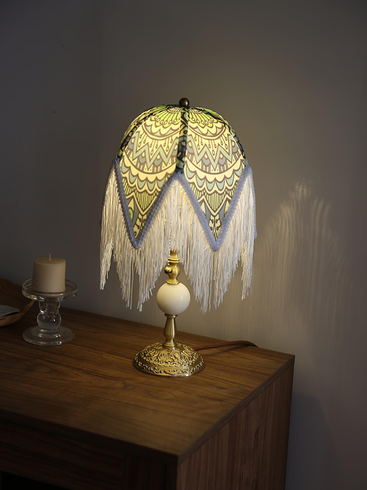 With Fringes Vintage Flowered Table Lamp 8.7
