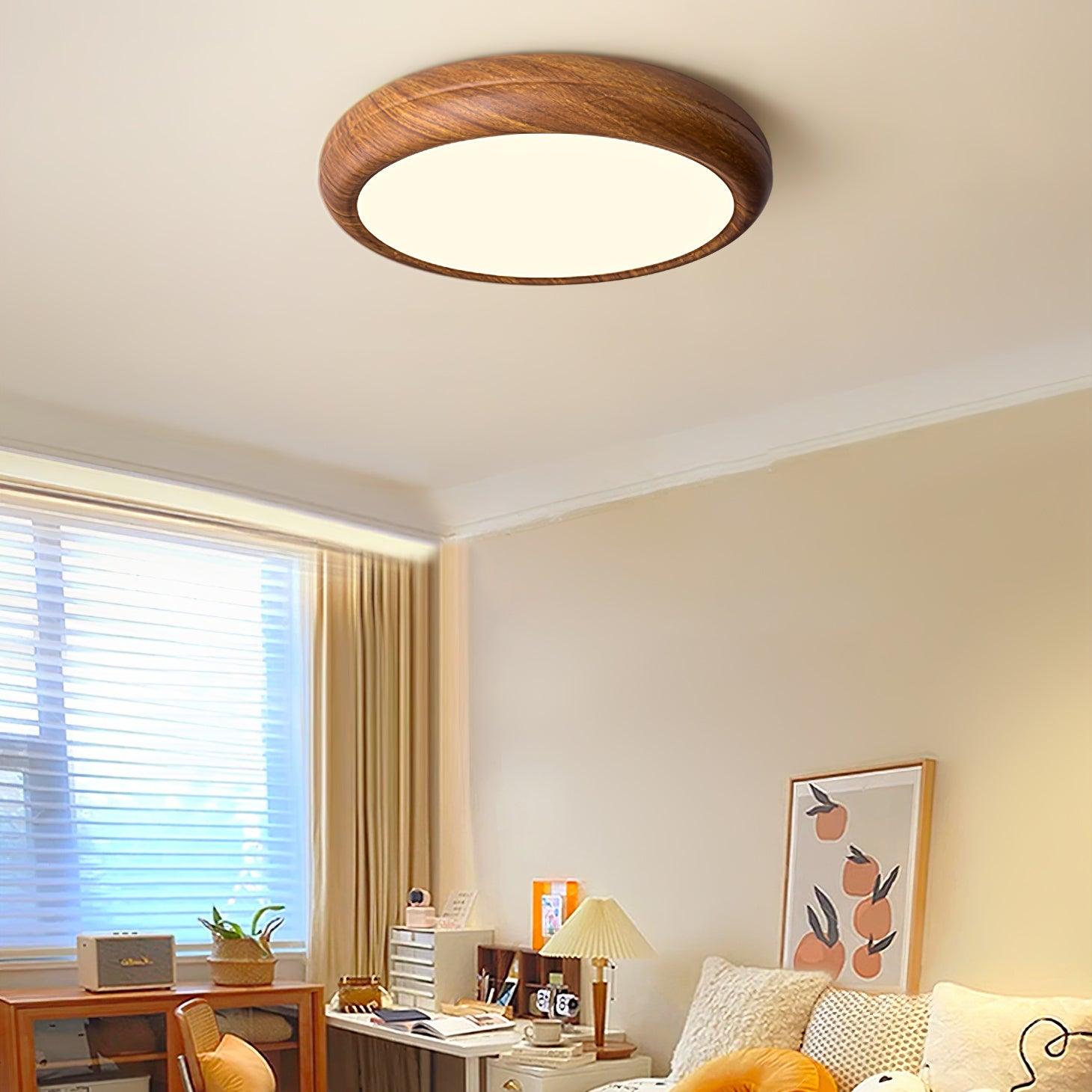 Wood Grain Round Overhead Light Ceiling Lamp