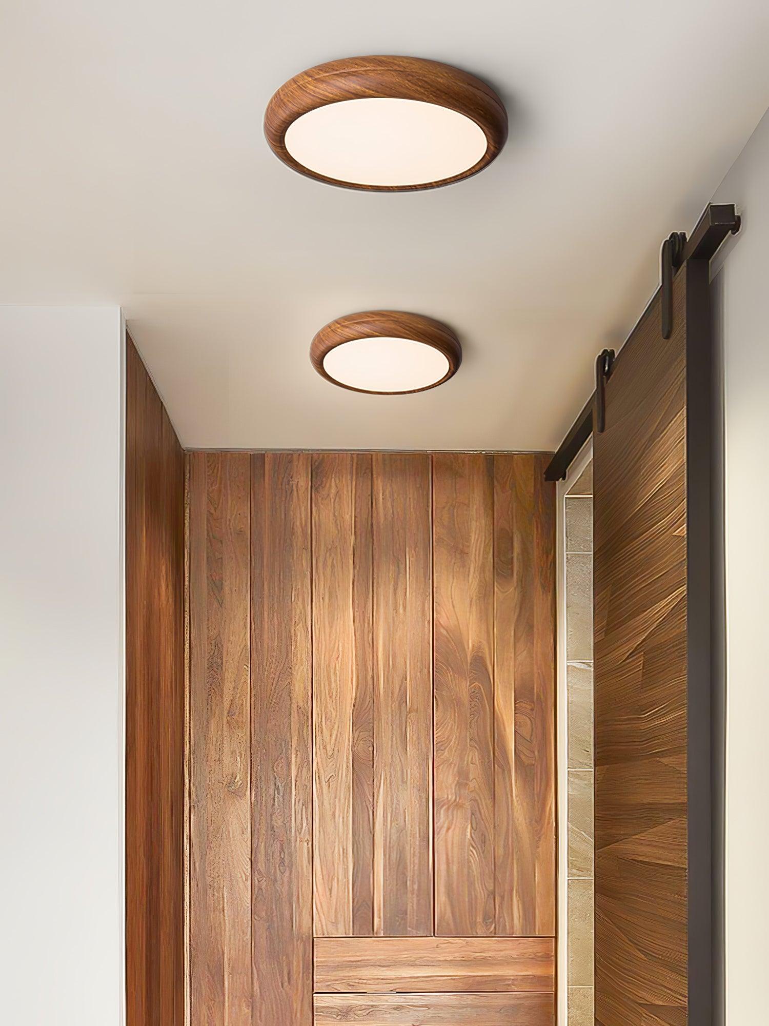 Wood Grain Round Overhead Light Ceiling Lamp