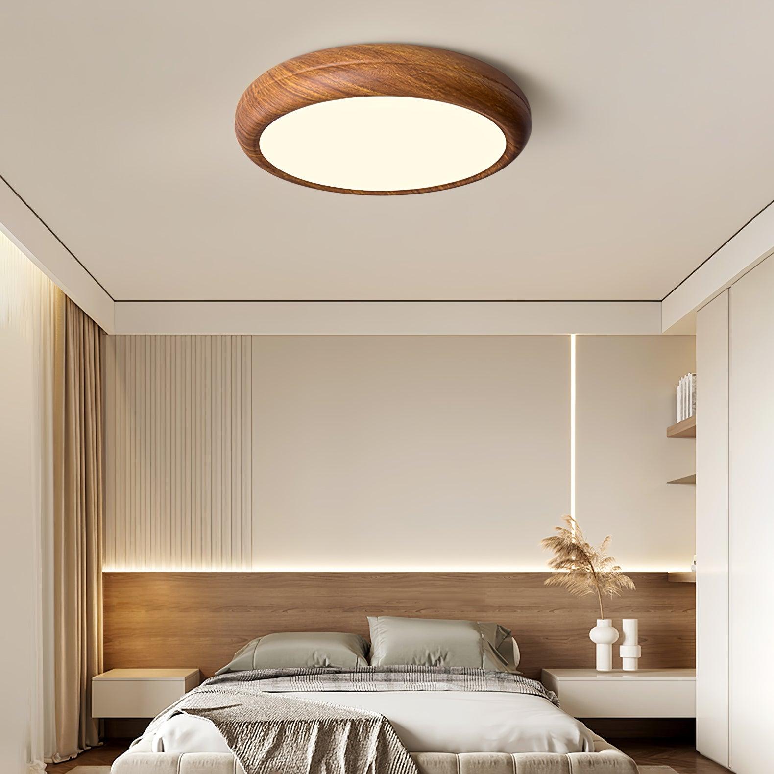 Wood Grain Round Overhead Light Ceiling Lamp