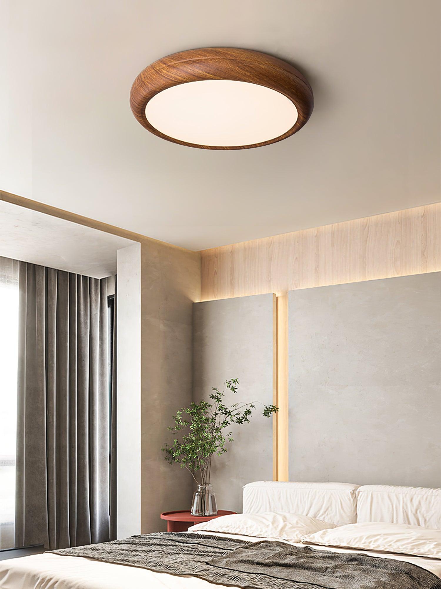 Wood Grain Round Overhead Light Ceiling Lamp