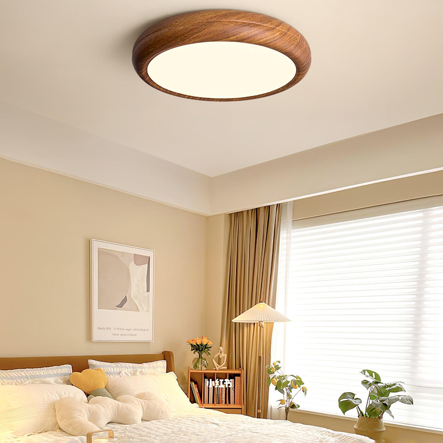 Wood Grain Round Overhead Light Ceiling Lamp