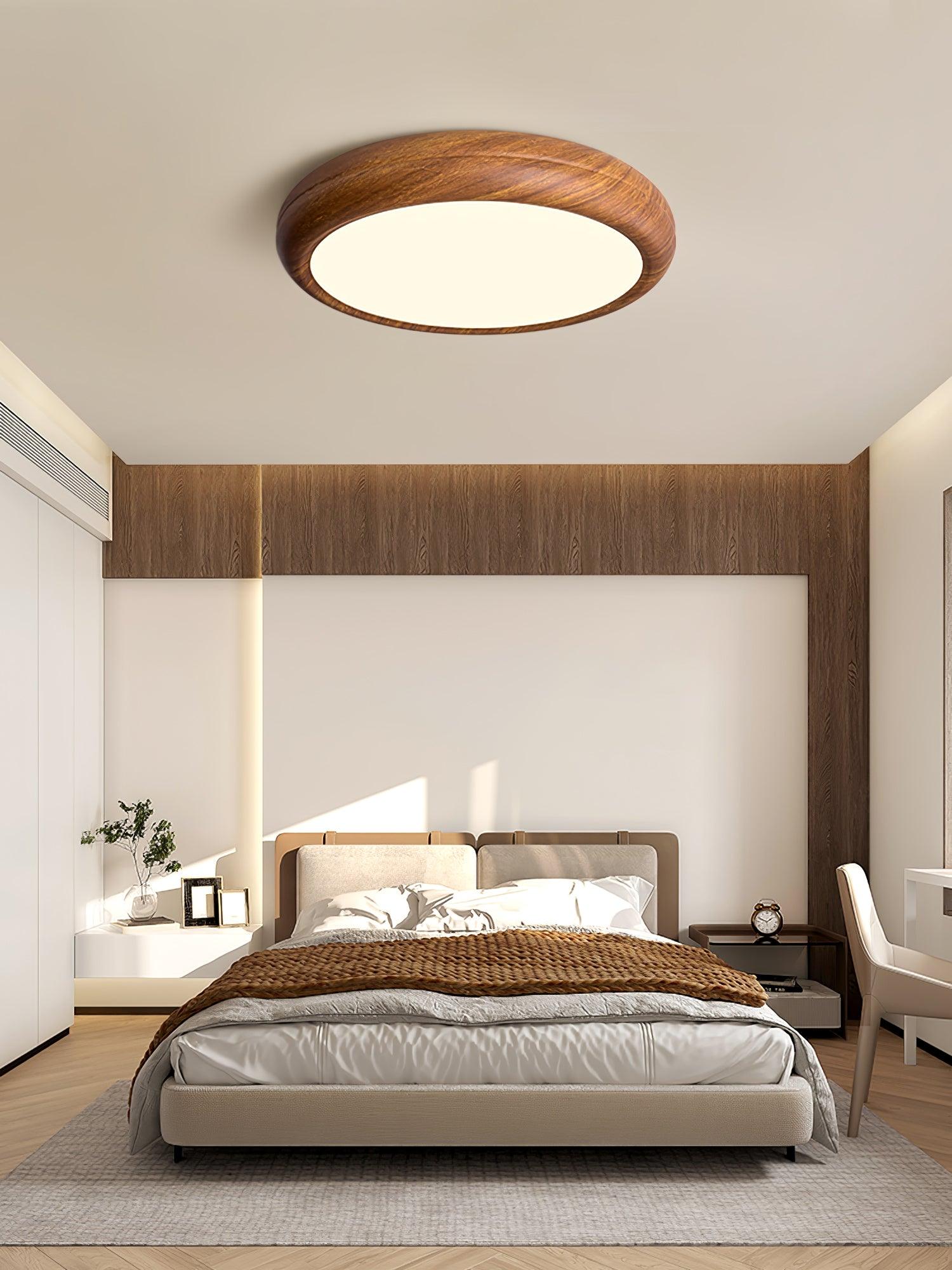 Wood Grain Round Overhead Light Ceiling Lamp