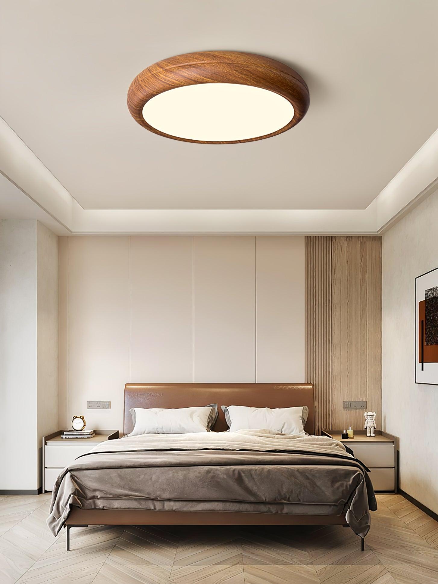 Wood Grain Round Overhead Light Ceiling Lamp
