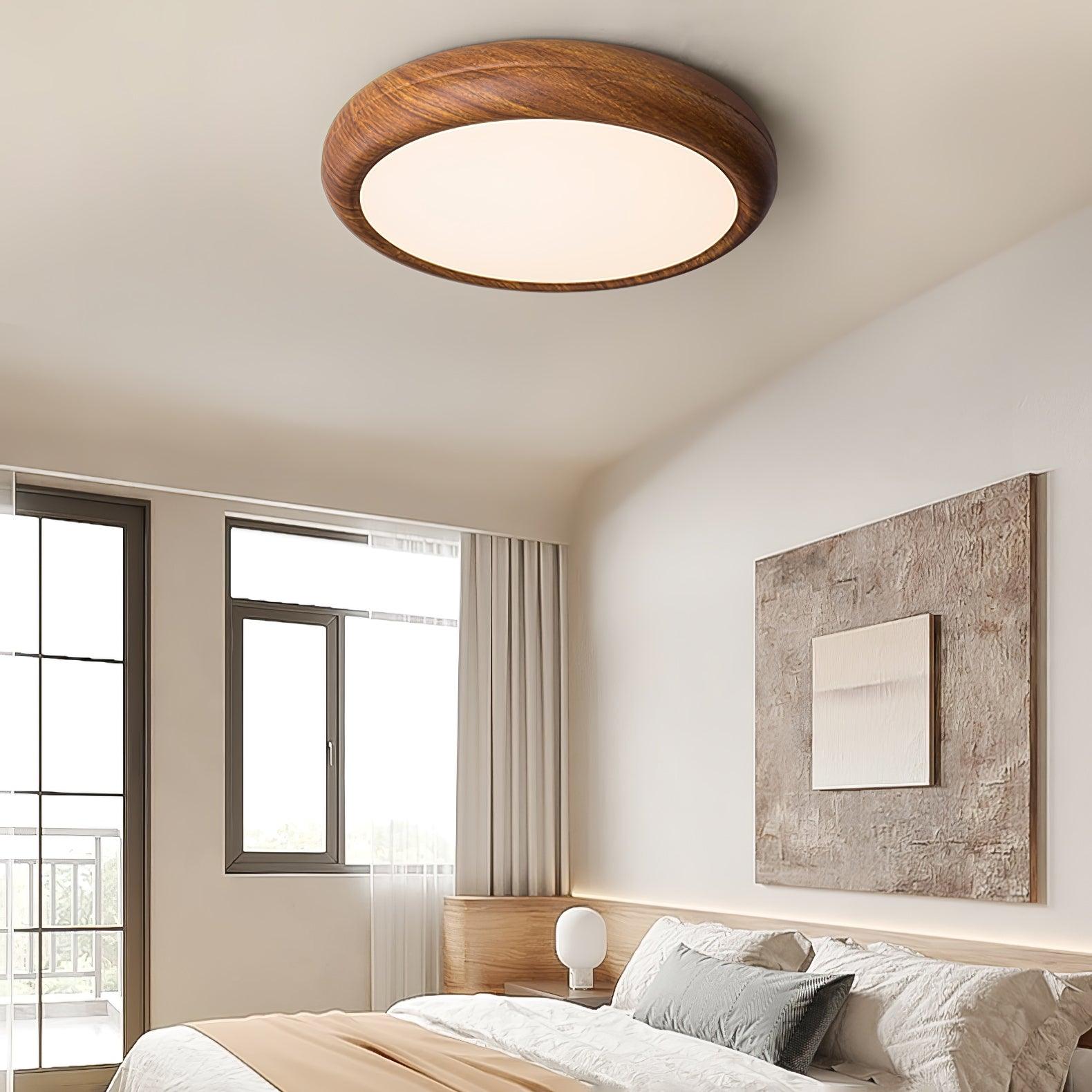 Wood Grain Round Overhead Light Ceiling Lamp