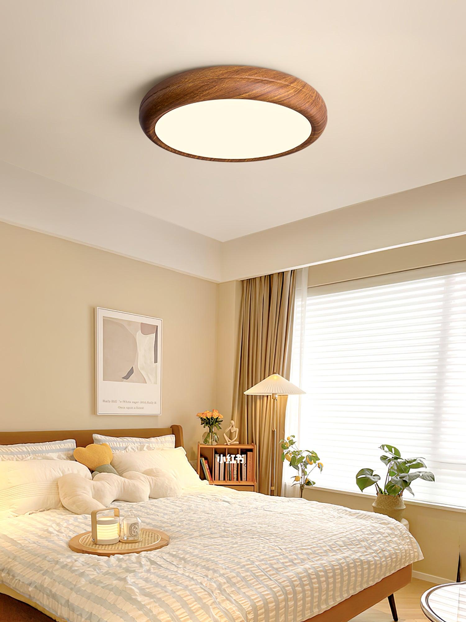 Wood Grain Round Overhead Light Ceiling Lamp