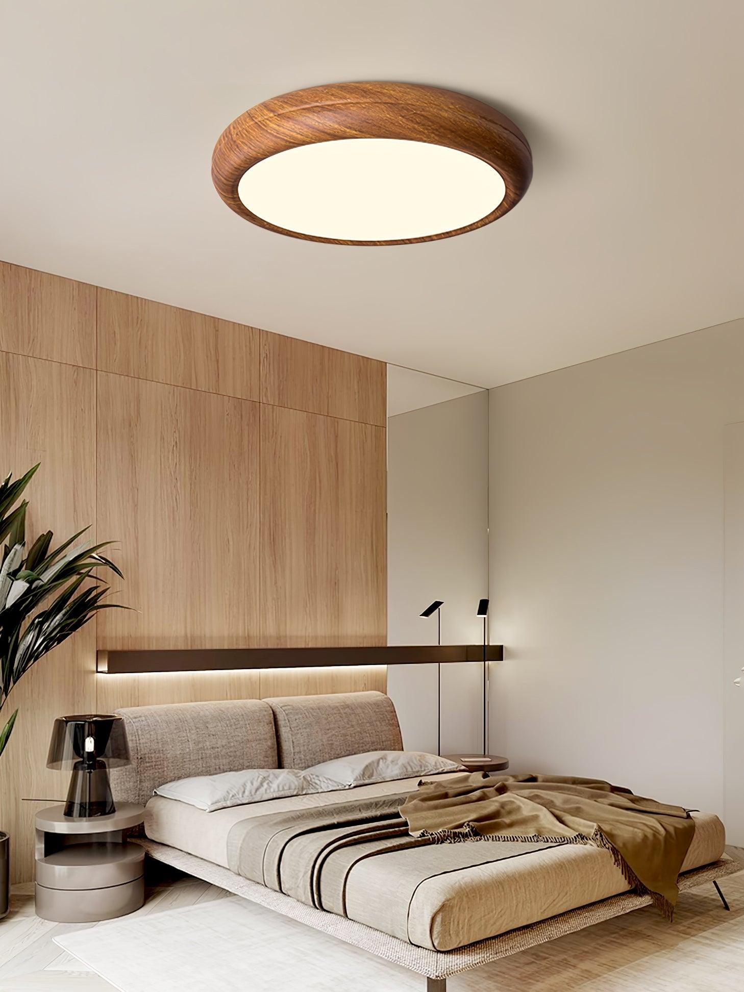 Wood Grain Round Overhead Light Ceiling Lamp
