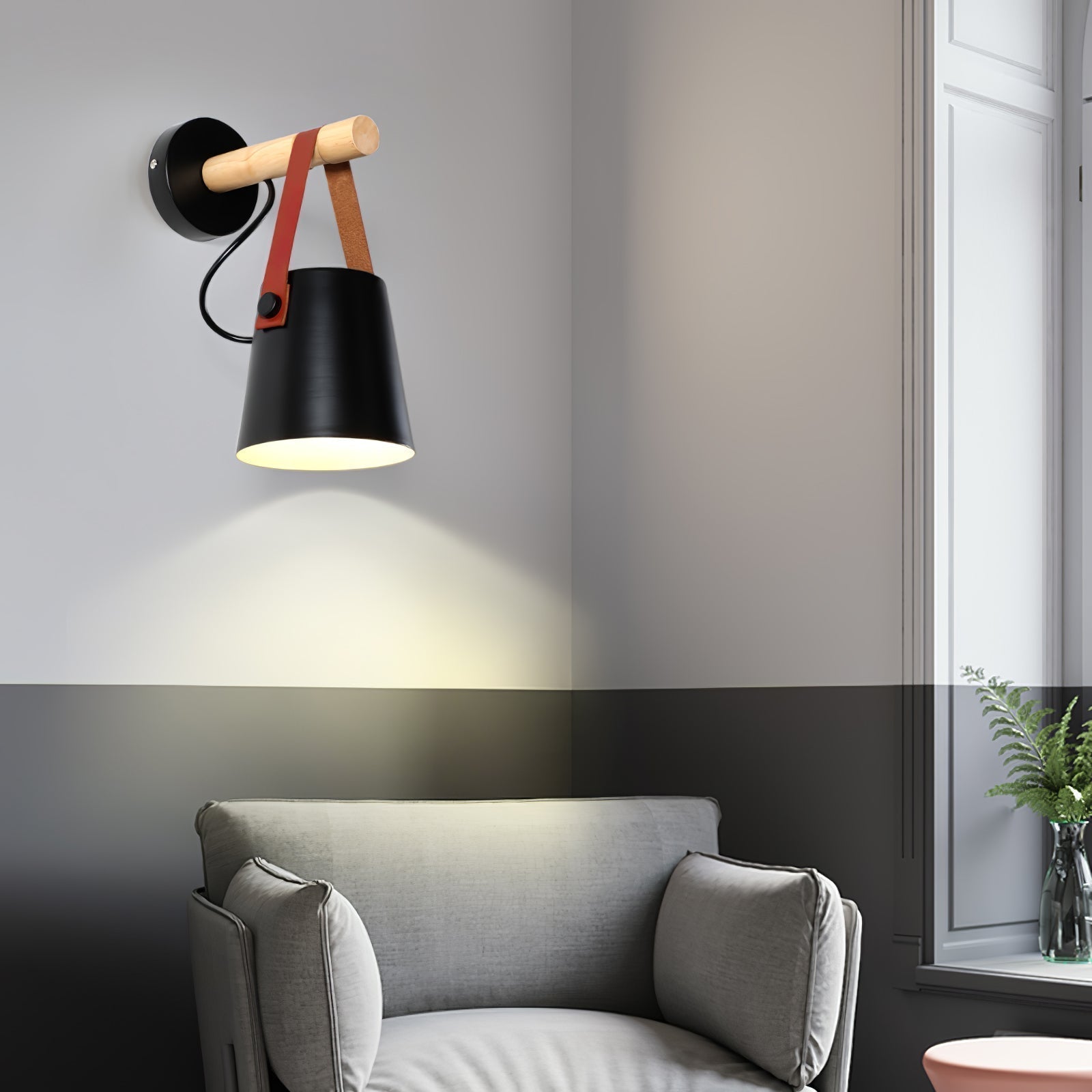 Wooden Conical Wall Light - ∅ 5.1″ x H 8.7″ Metal, Hardwired Wall Sconce, detail 3