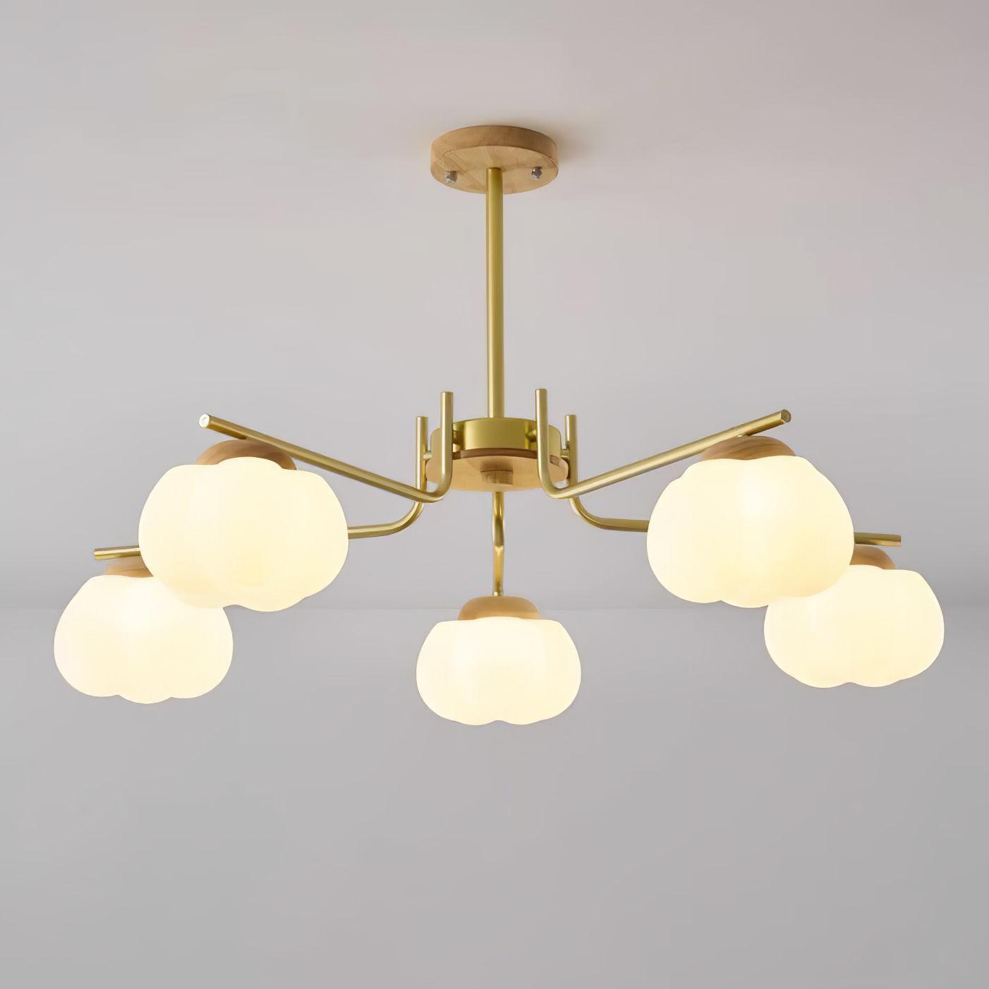 Side view of wood chandelier for scale and shape reference