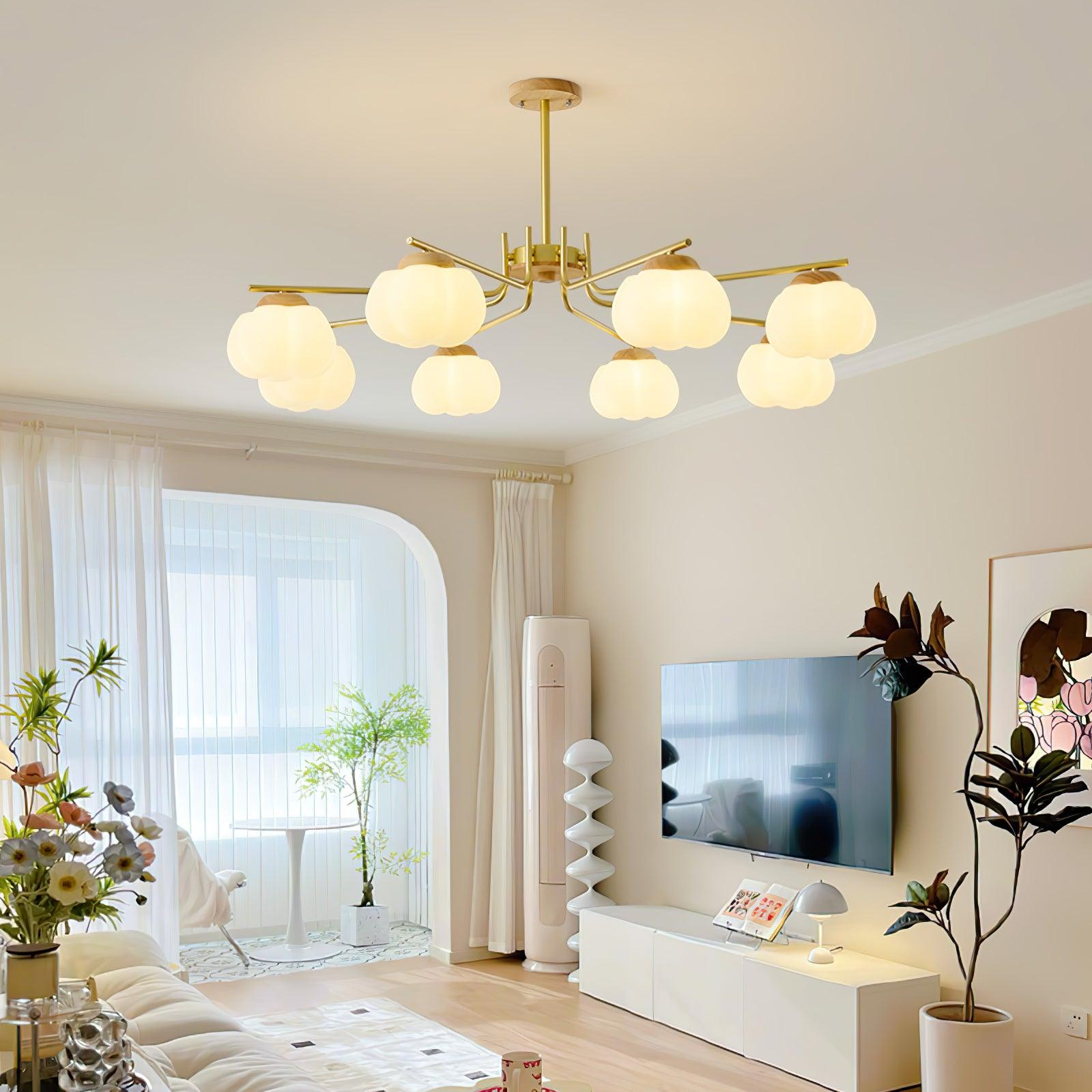 Close-up angle of Plastic Cotton Balls Chandelier showing form and material detail