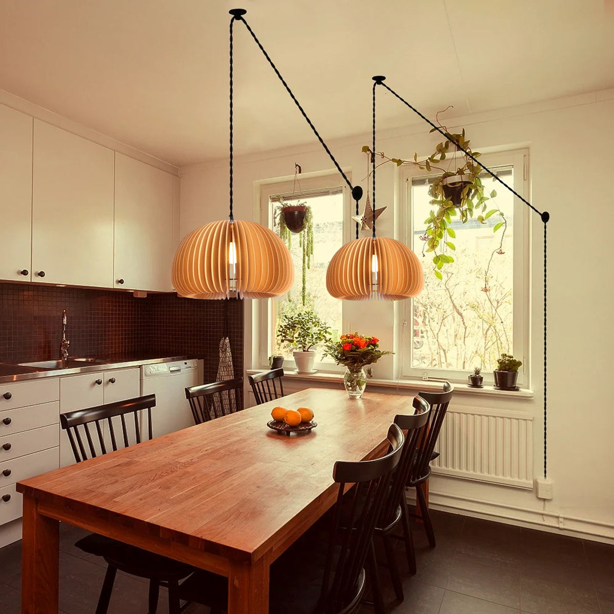 Wooden Pumpkin Swag Lights Pendant Light