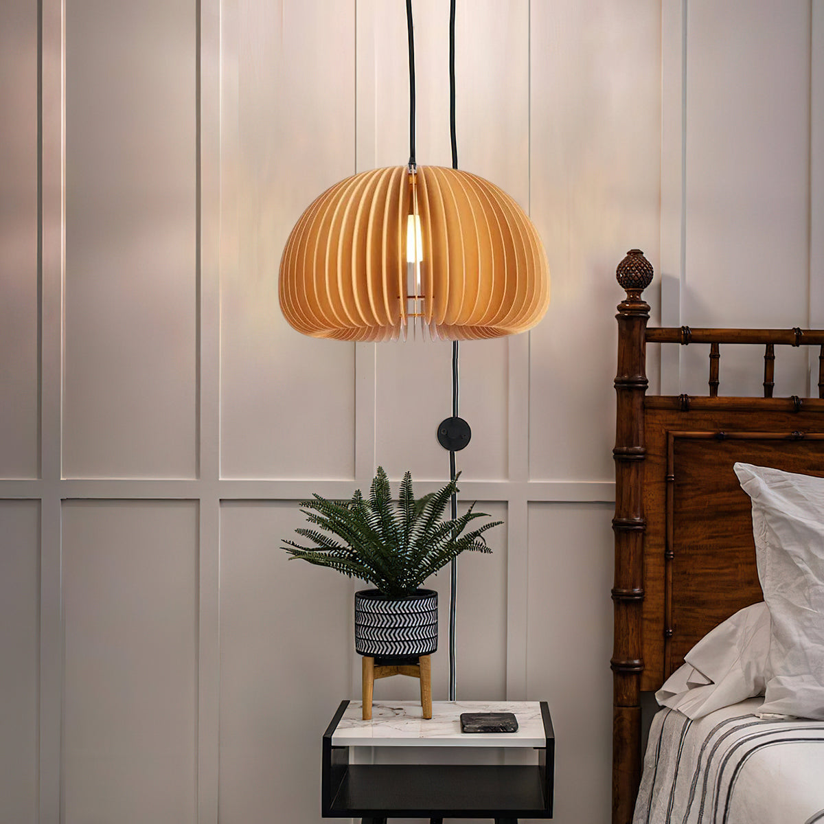Wooden Pumpkin Swag Lights Pendant Light