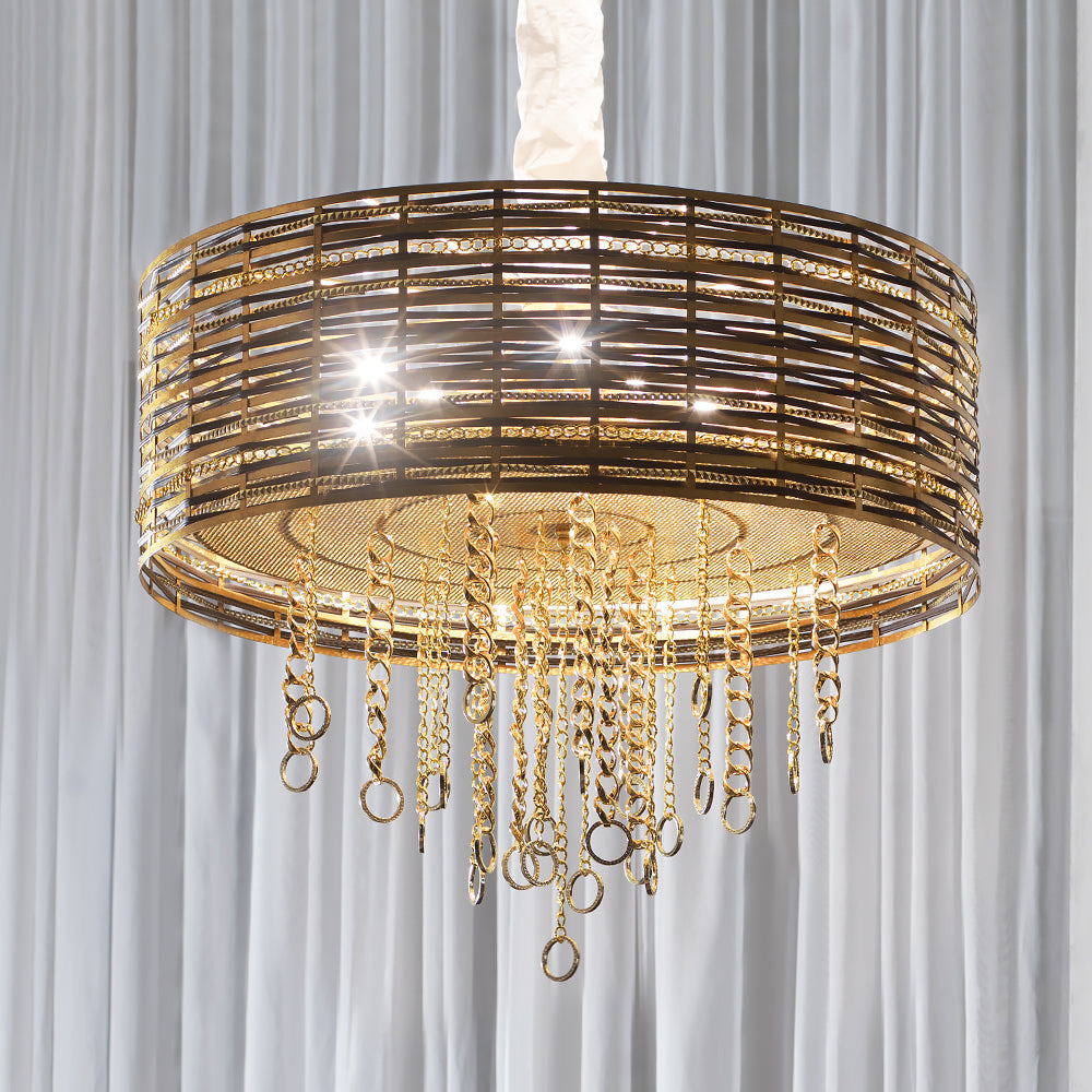 Modern Woven Leather Gold Metal Ceiling Chandelier