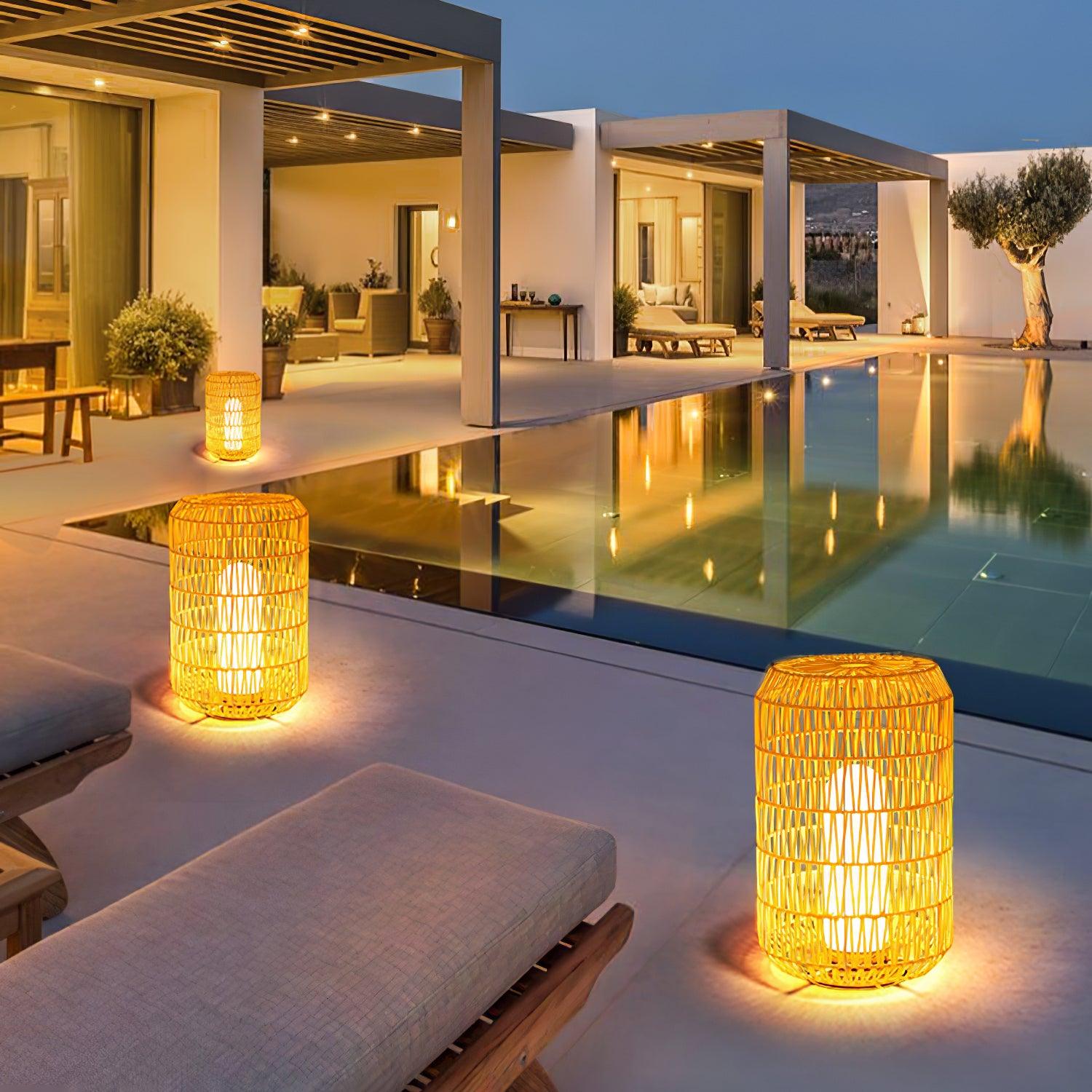 Woven Rattan Outdoor Lamp End Table