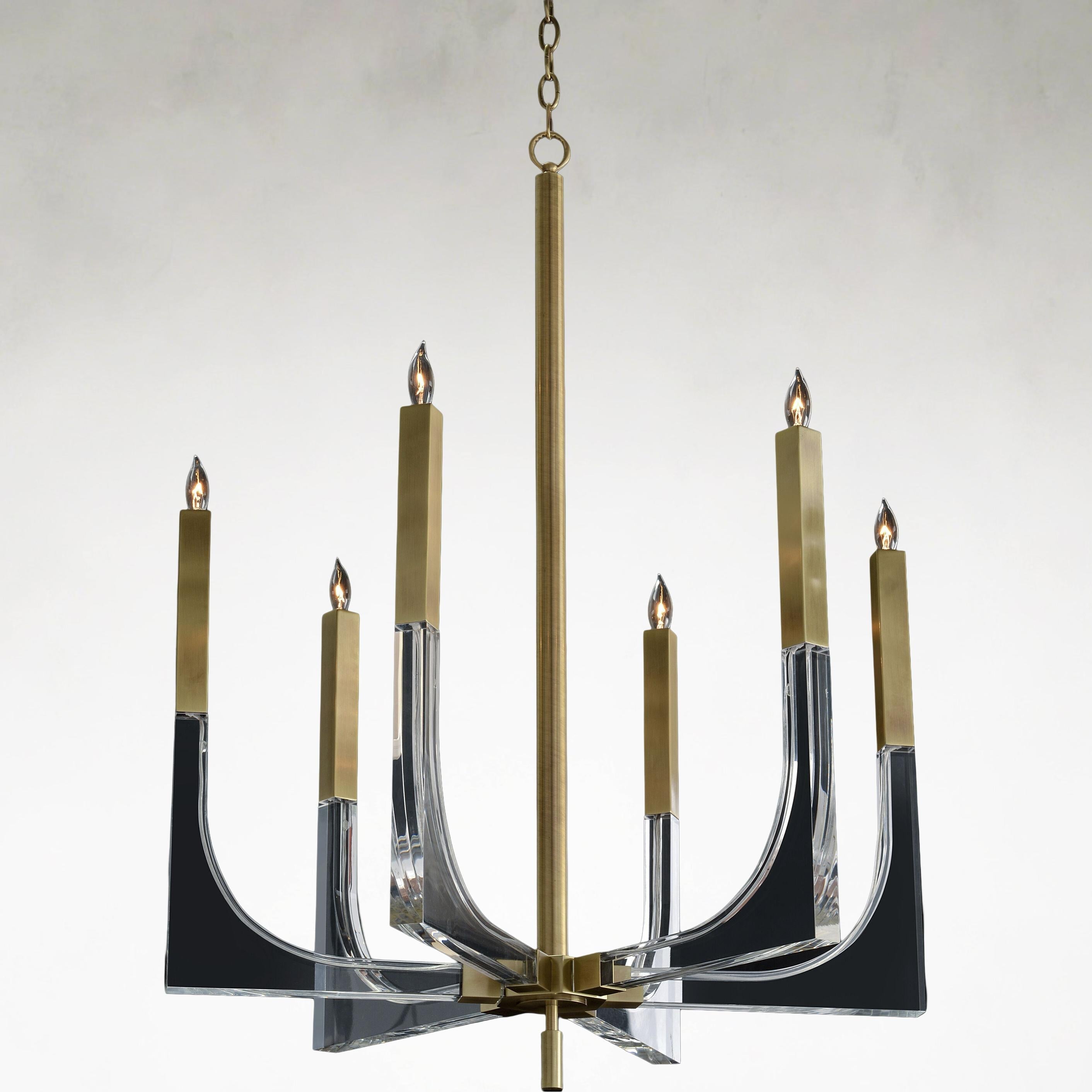 Acrylic 6-Light Brass and Acrylic Ceiling Chandelier