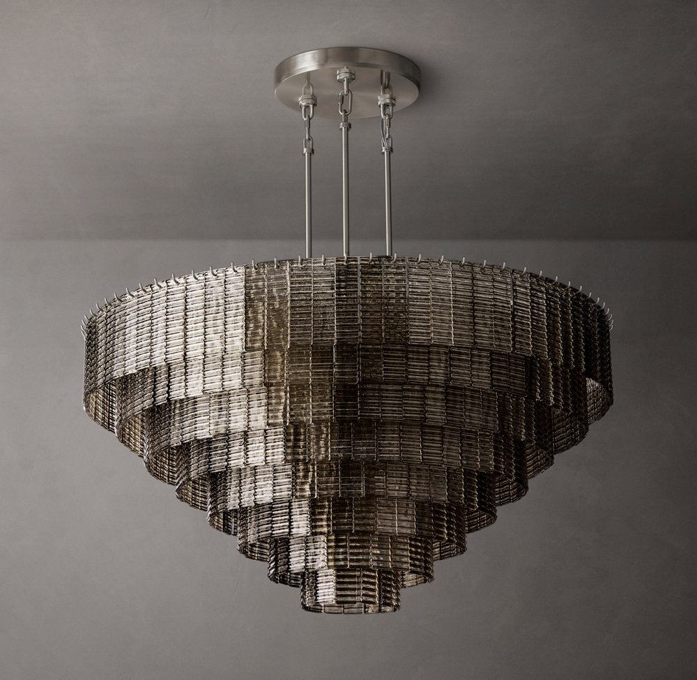 Close-up angle of Sirene Smoke Glass Round Chandelier 52" showing form and material detail