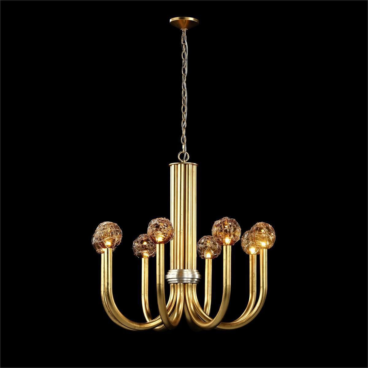 Fiammas Eight-Light 32-Inch Gold and Silver Leaf Chandelier Ceiling Fi x ture