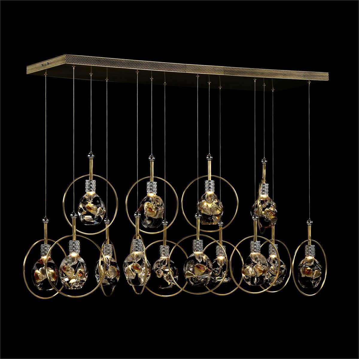 Bergamos 14-Light 42-Inch Brass and Polished Nickel Rectangular Chandelier Ceiling Light