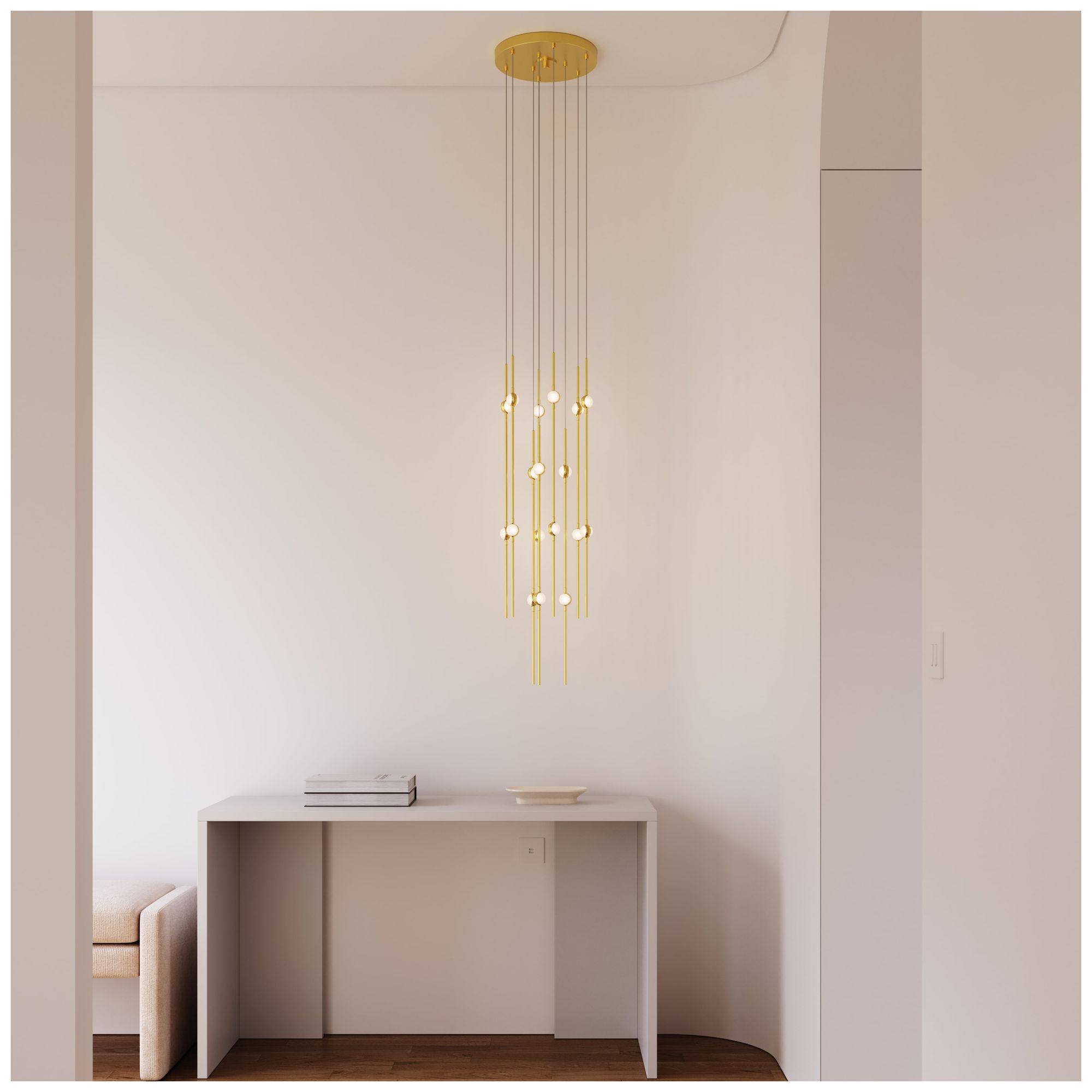 Aries 11.5"W Round Brass 3000K Long White Chandelier