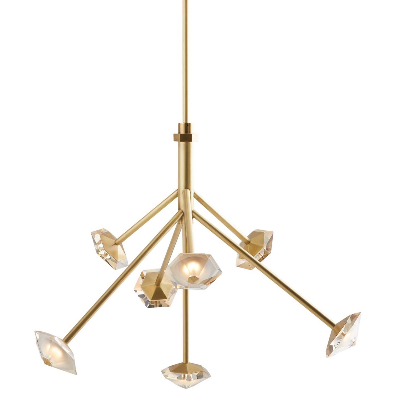 brass chandelier shown as a main product image for open living spaces