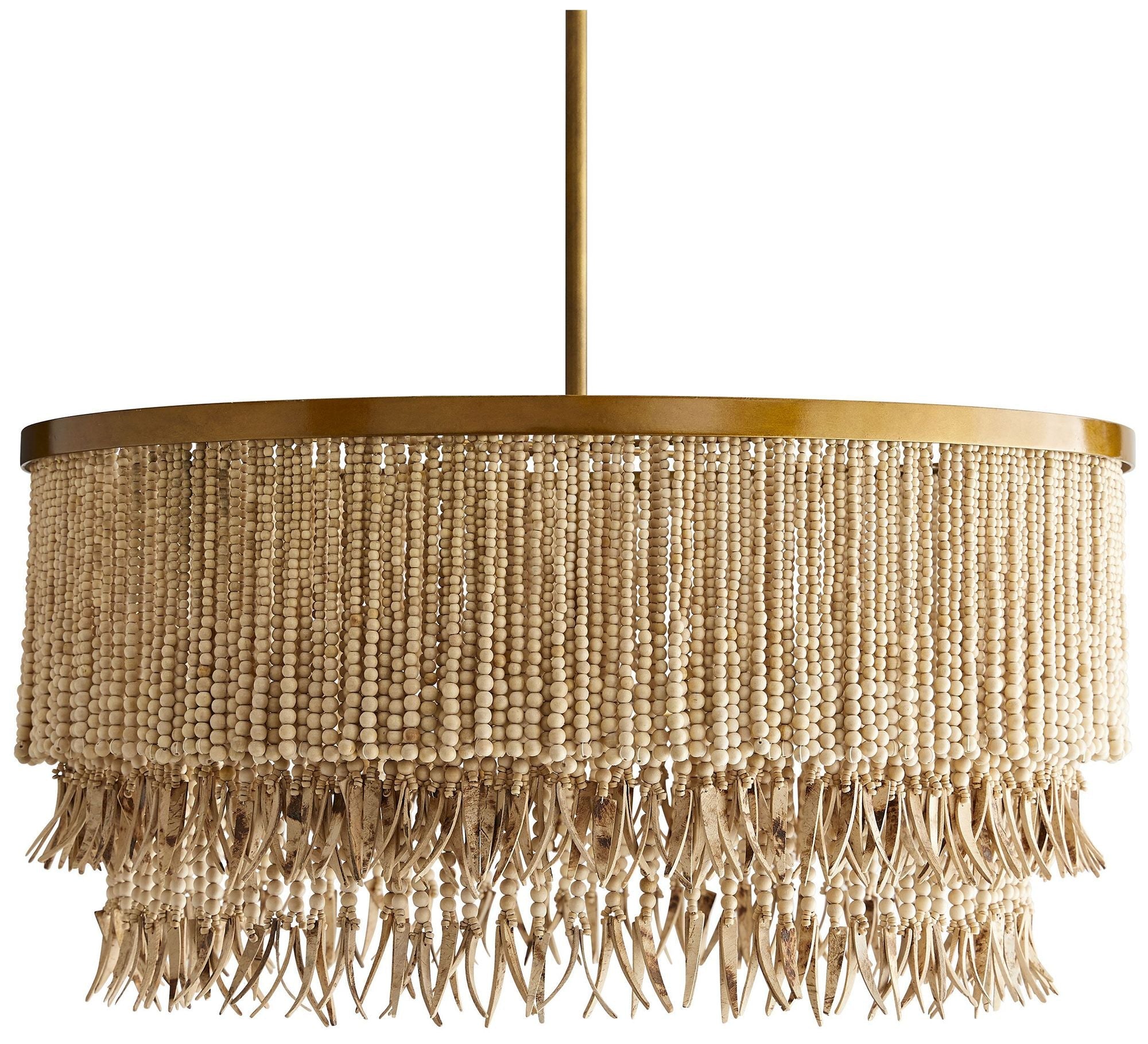 Baja Chandelier 30" Natural Coco Beads, Antique Brass